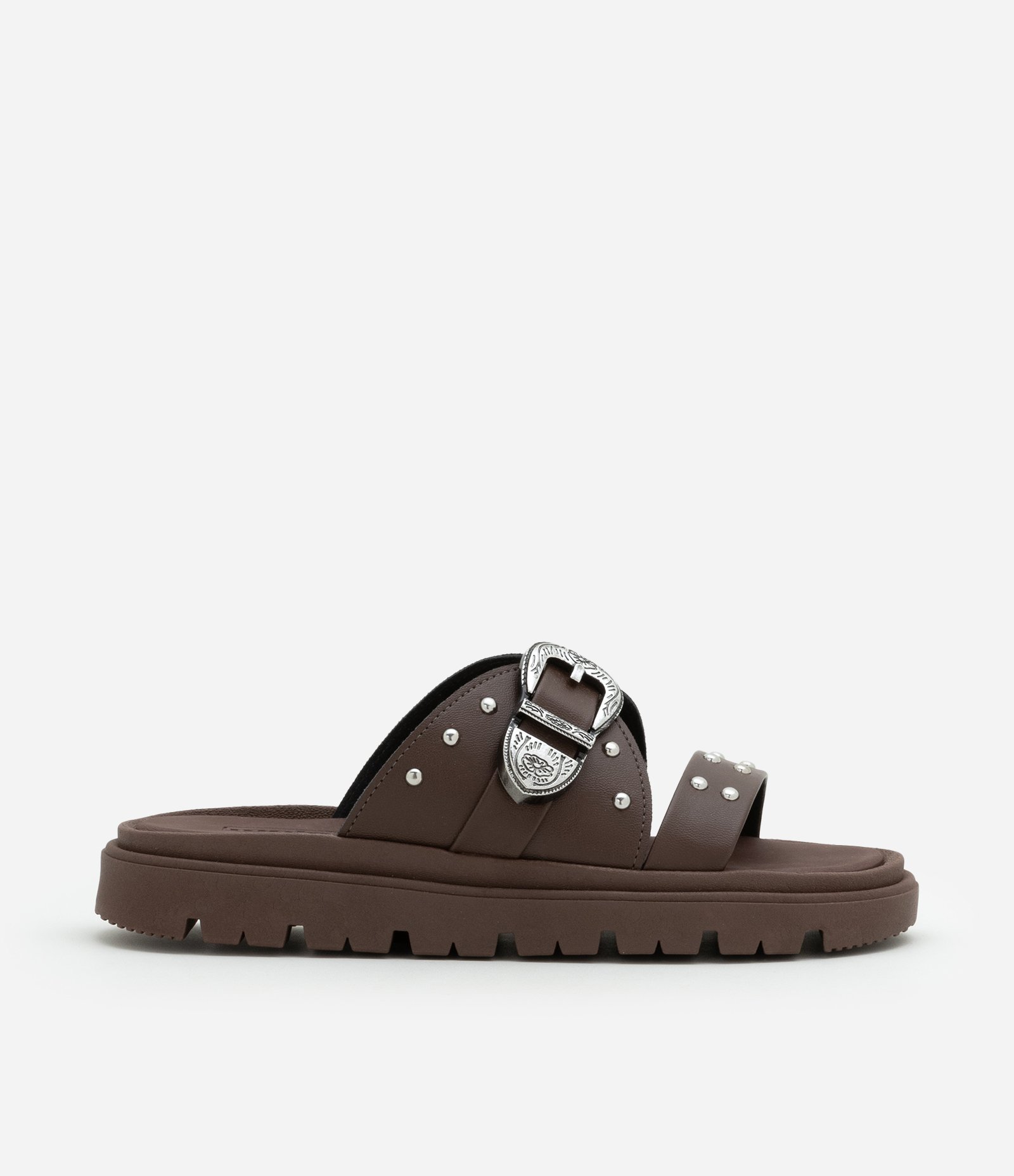 Sandália Rasteira com Fivela Western Moleca Marrom 1