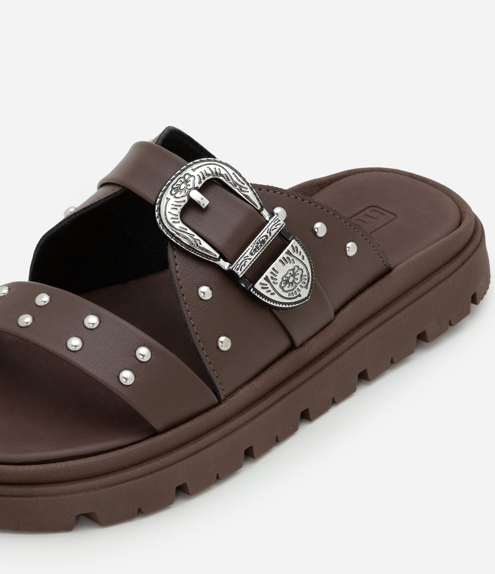 Sandália Rasteira com Fivela Western Moleca Marrom 5