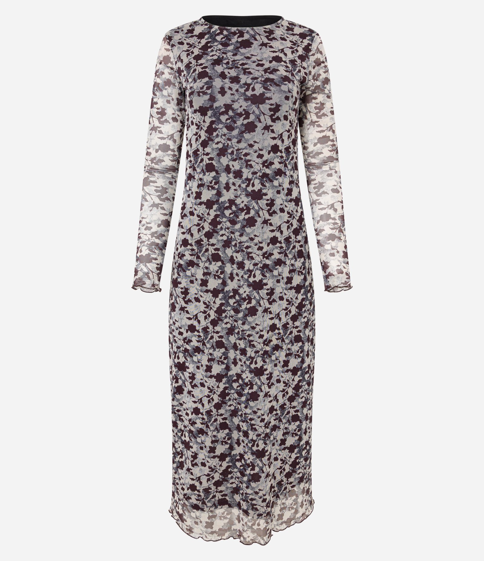 Vestido Long Midi em Tule com Estampa Floral Cinza 6