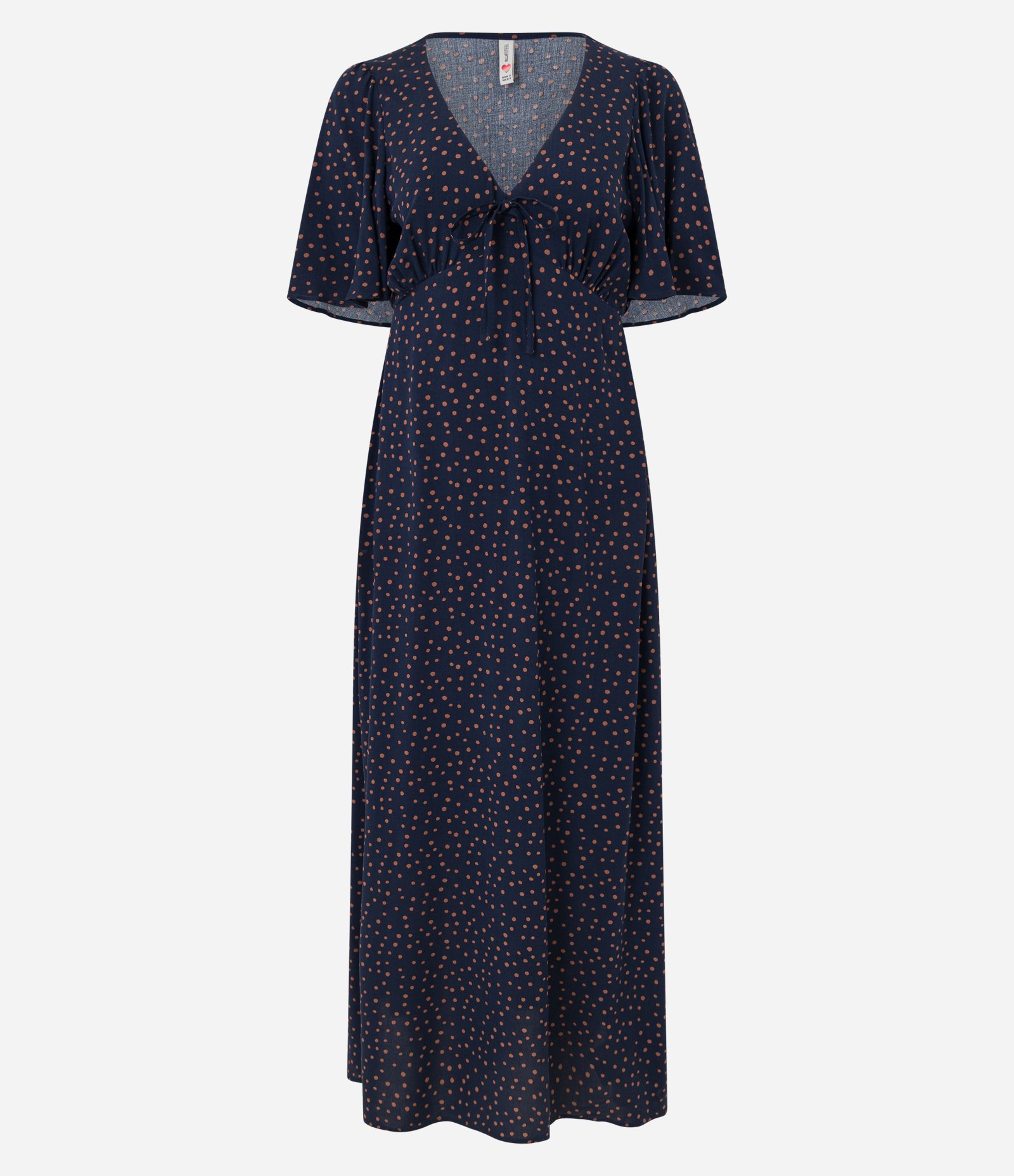 Vestido Longo em Viscose Creponada e Estampa Poá Azul Marinho 4