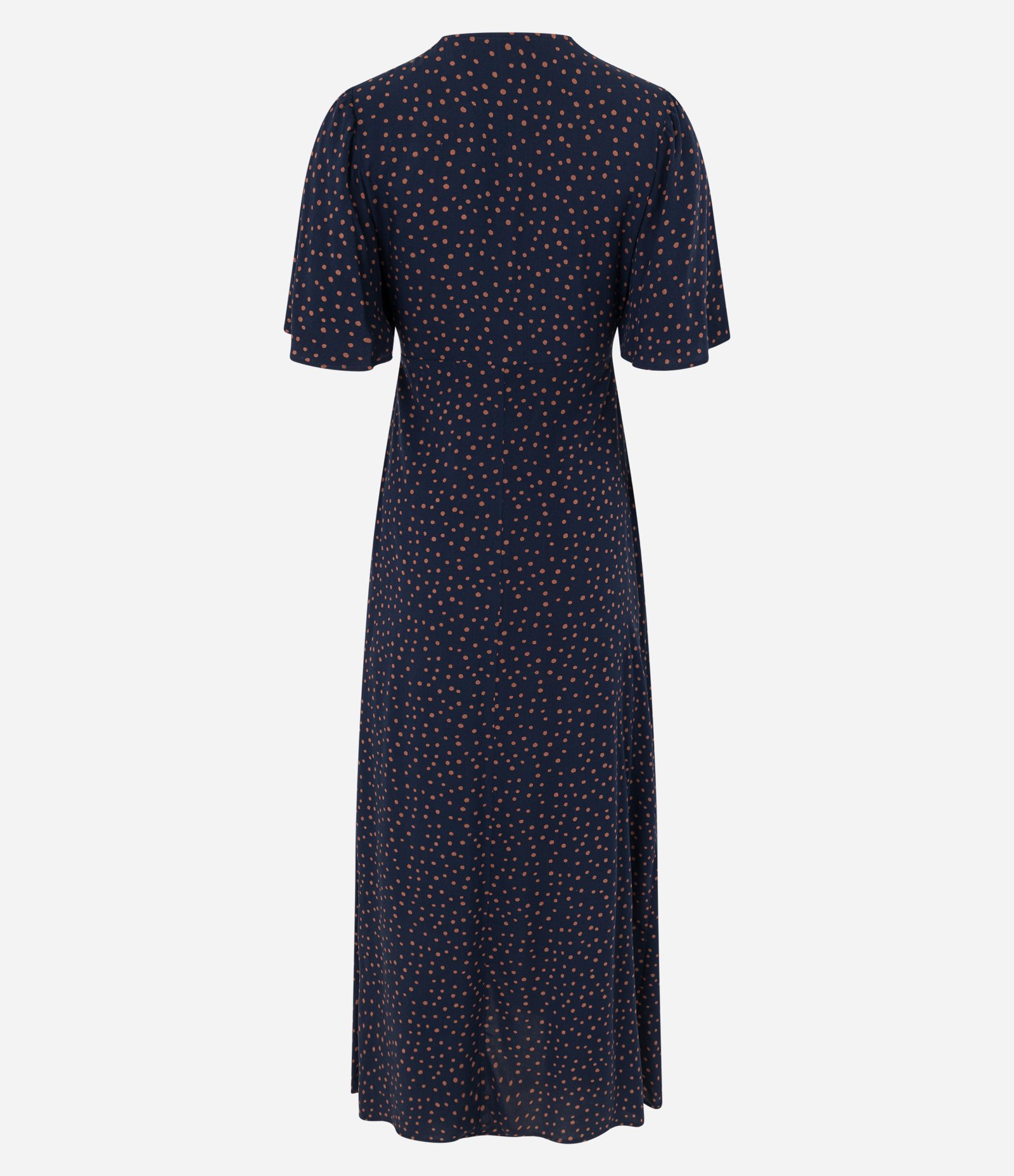 Vestido Longo em Viscose Creponada e Estampa Poá Azul Marinho 5