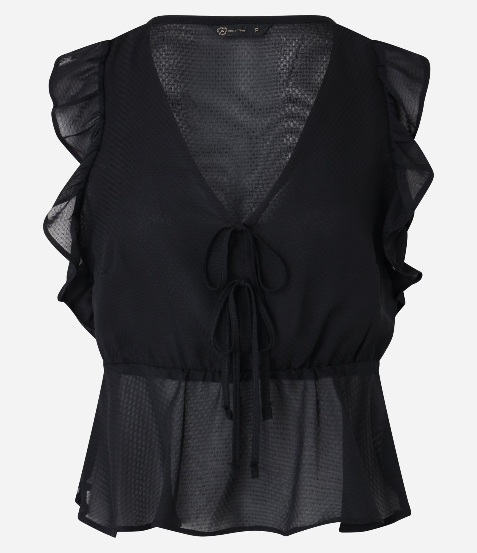 Blusa em Chiffon com Decote V e Babados Preto 5