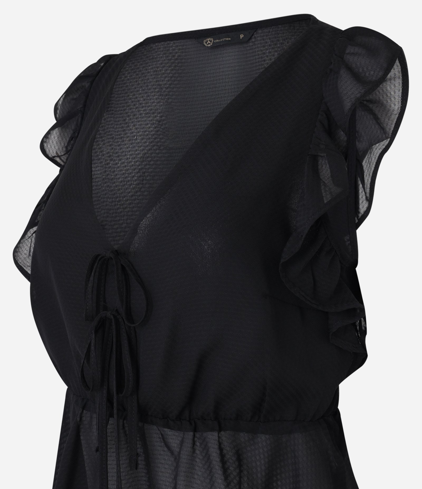 Blusa em Chiffon com Decote V e Babados Preto 6