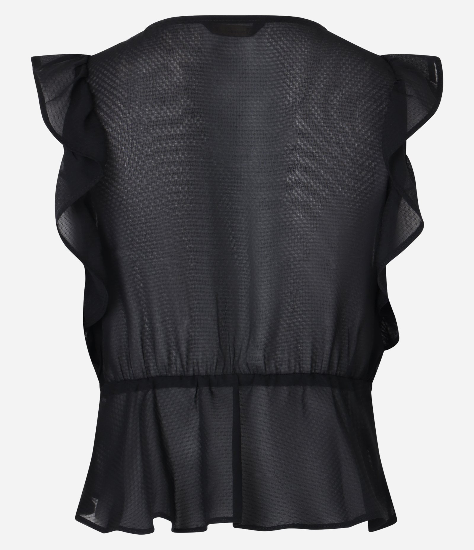 Blusa em Chiffon com Decote V e Babados Preto 7