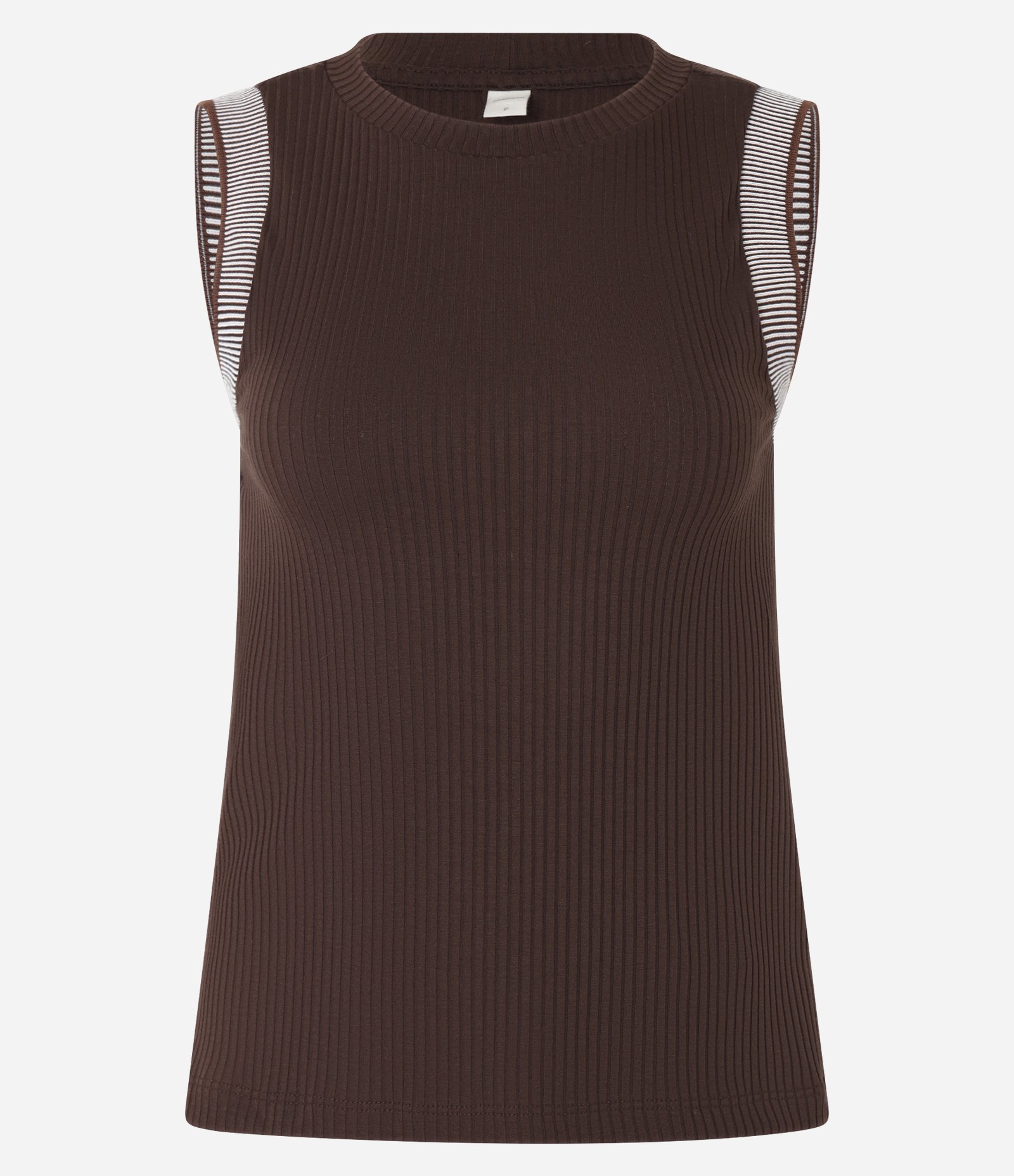 Blusa em Ribana com Gola Redonda e Cava Listrada Marrom 1