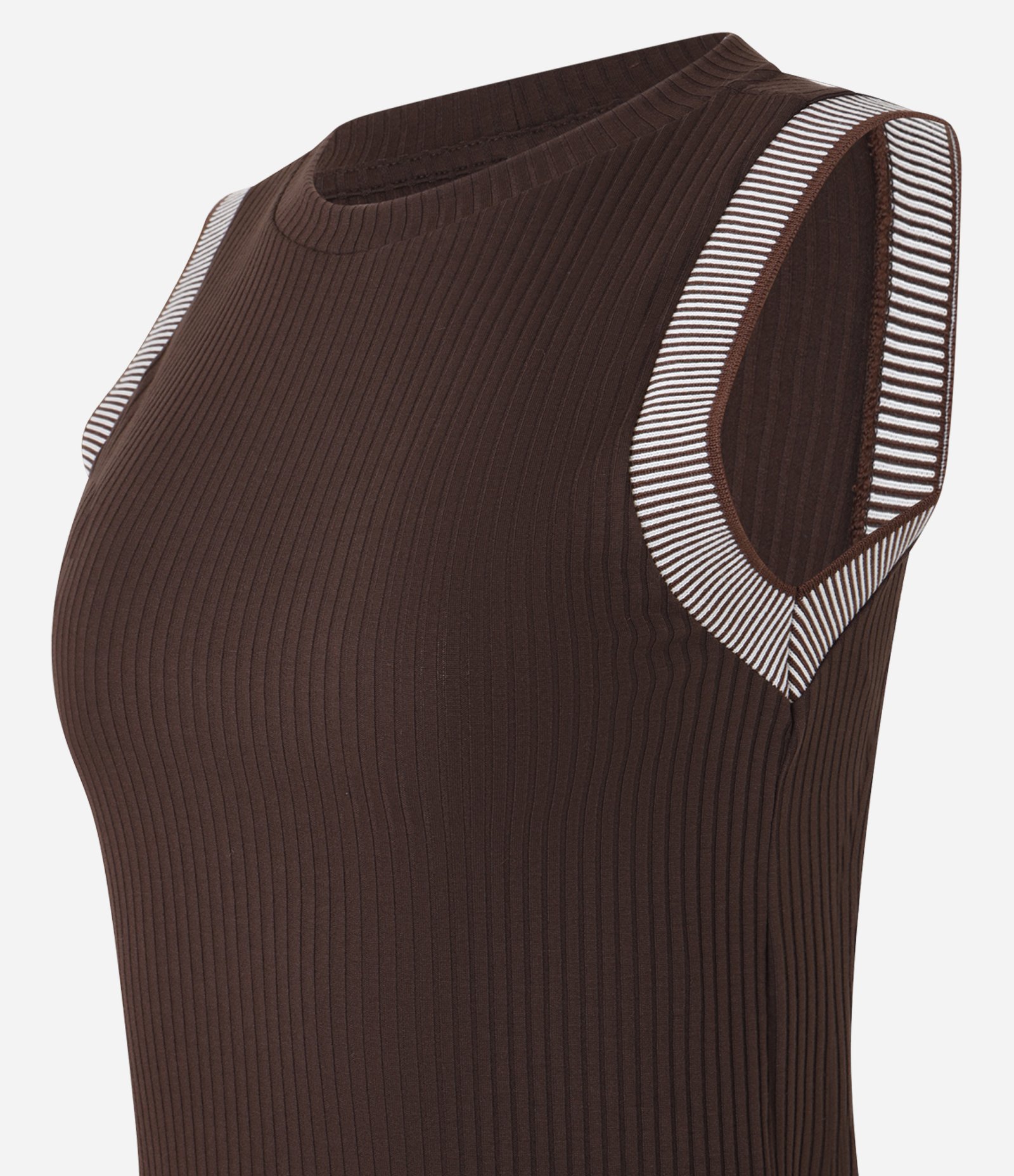 Blusa em Ribana com Gola Redonda e Cava Listrada Marrom 2