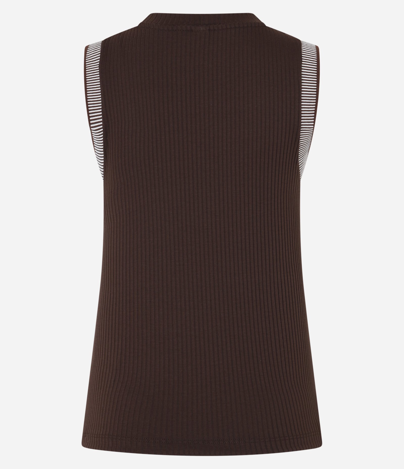 Blusa em Ribana com Gola Redonda e Cava Listrada Marrom 3