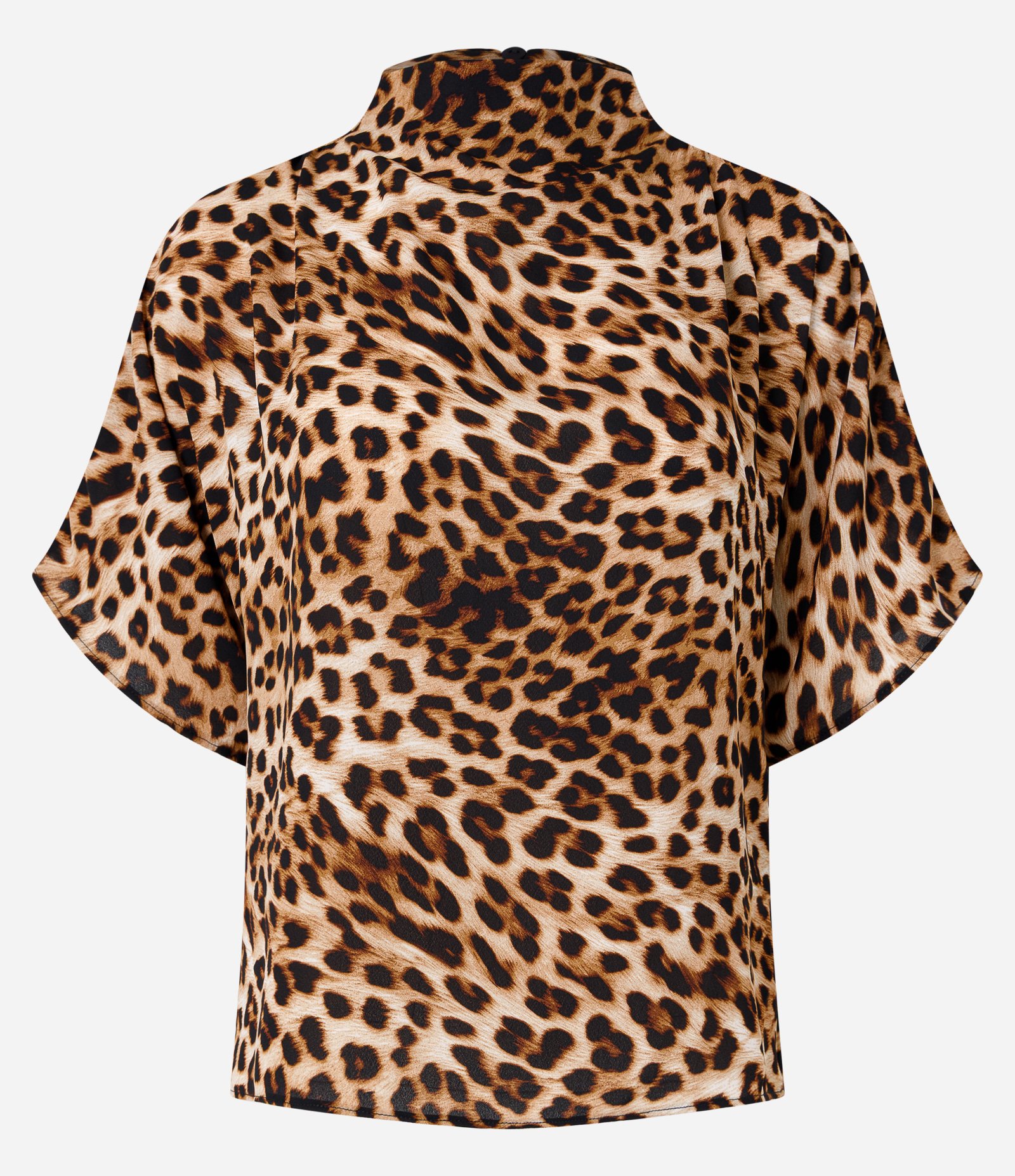 Blusa em Crepe com Gola Alta e Estampa Onça Marrom 6