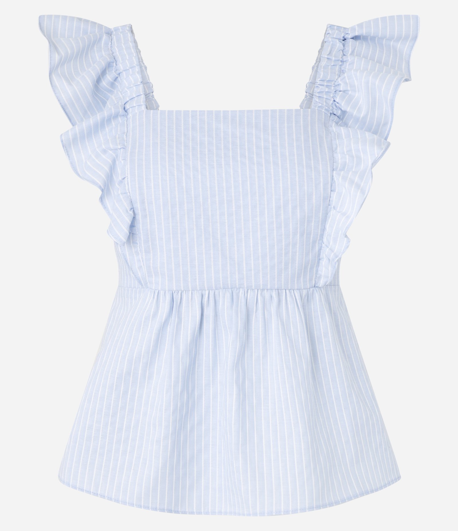 Blusa em Algodão Listrado com Fio Tinto e Babado na Cava Azul 6