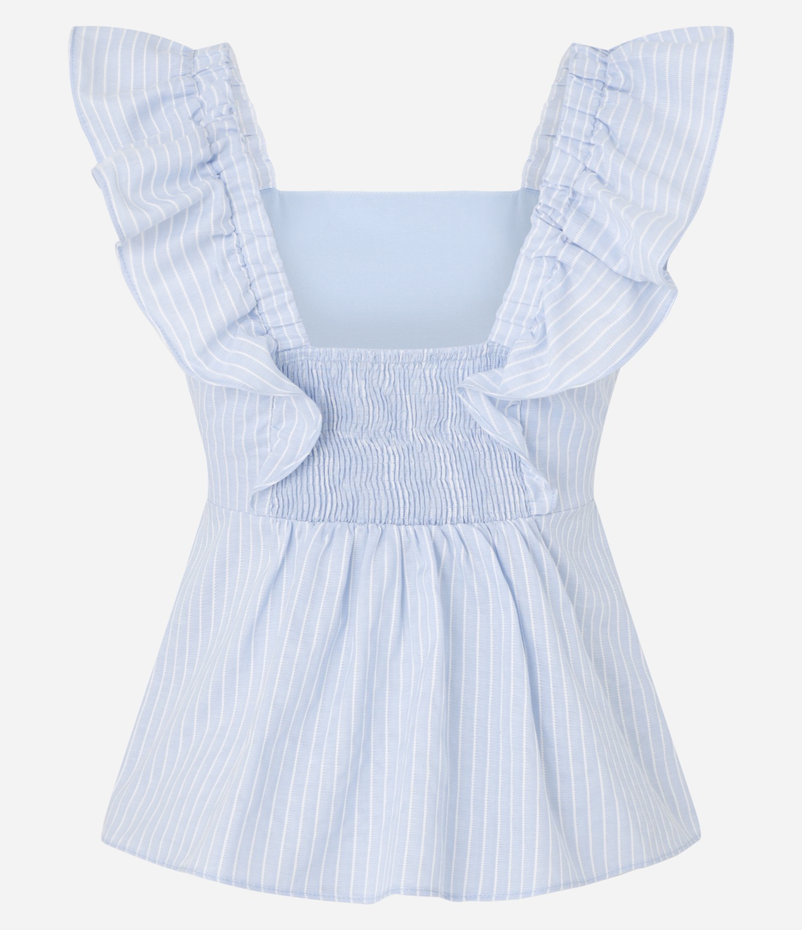 Blusa em Algodão Listrado com Fio Tinto e Babado na Cava Azul 7