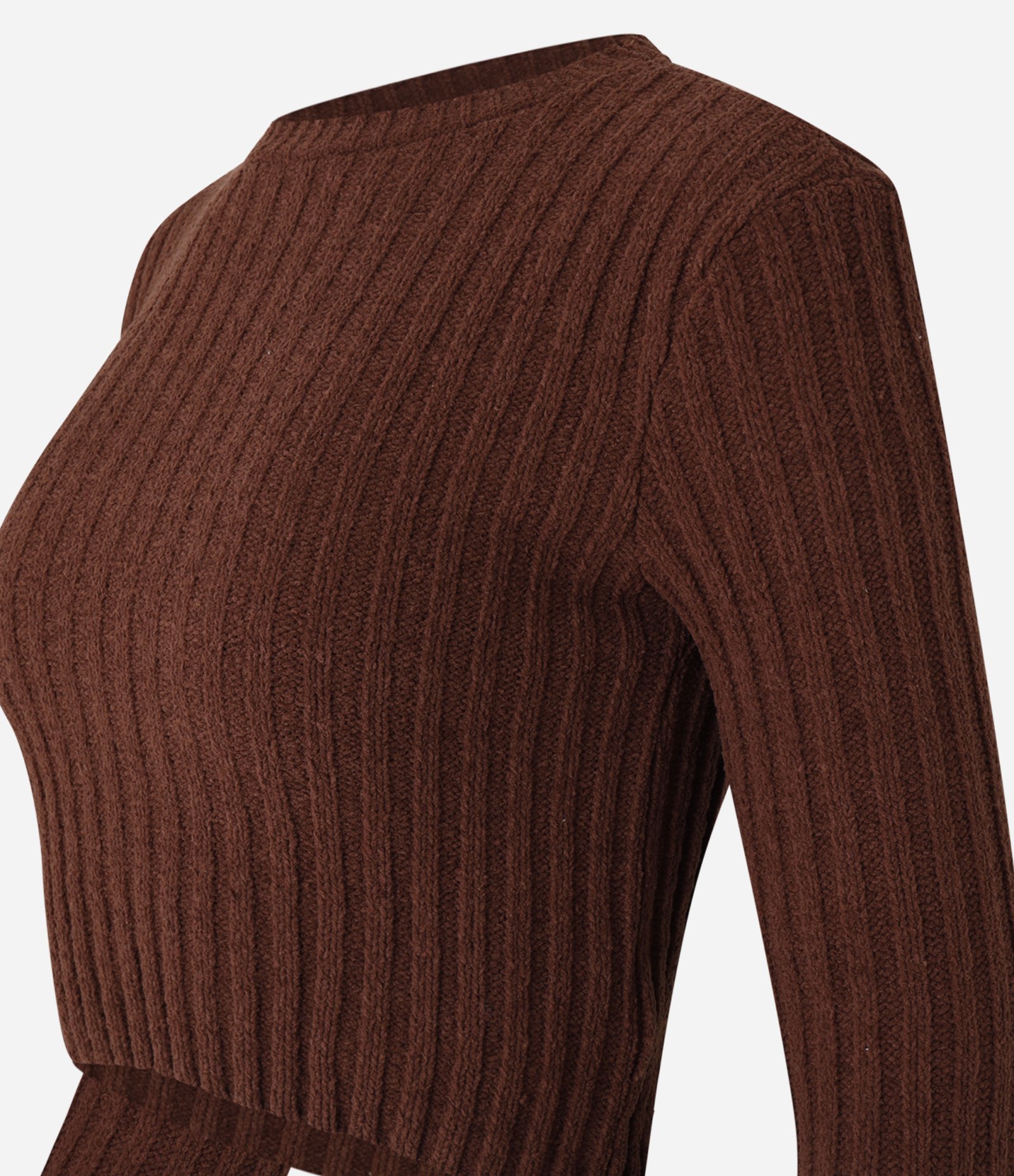 Blusa Cropped Texturizada em Tricô Chenille Marrom 6