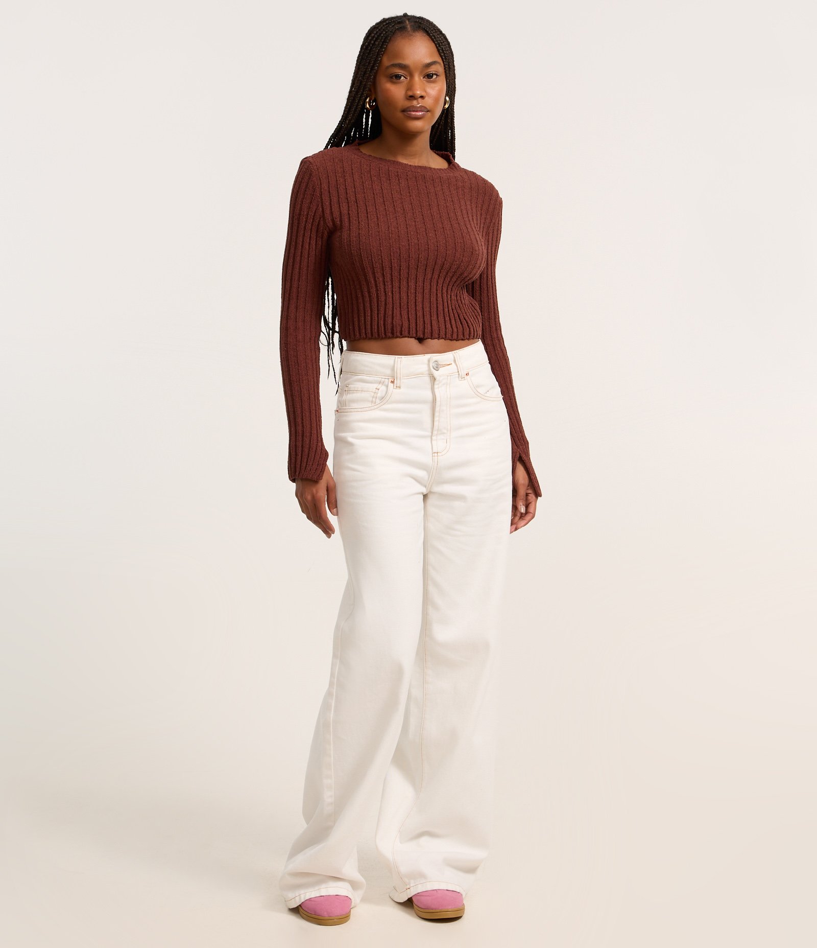 Blusa Cropped Texturizada em Tricô Chenille Marrom 2