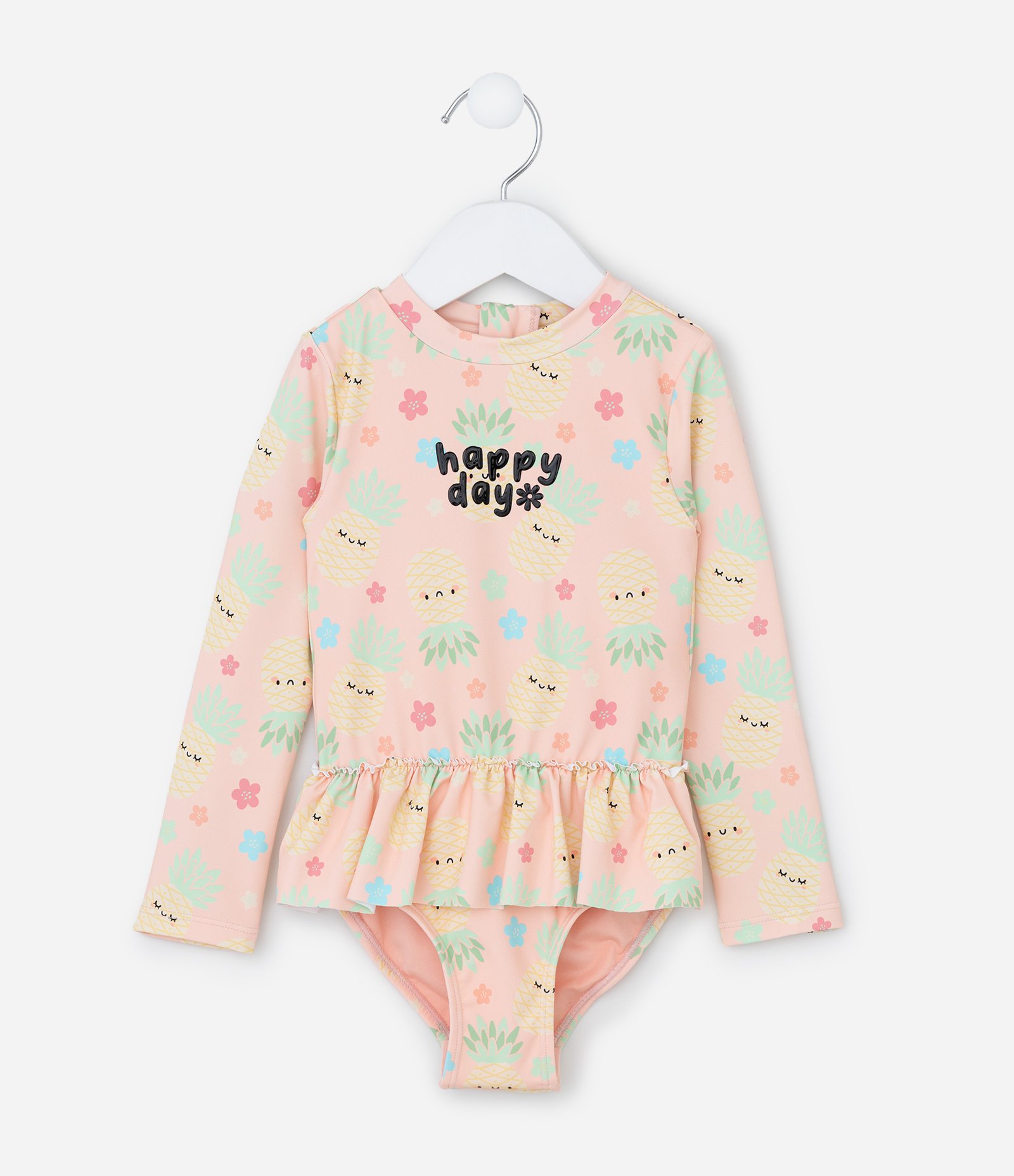 Maiô Infantil com Chapéu Estampa Abacaxi e Proteção UV - Tam 1 a 4 Anos Rosa 2