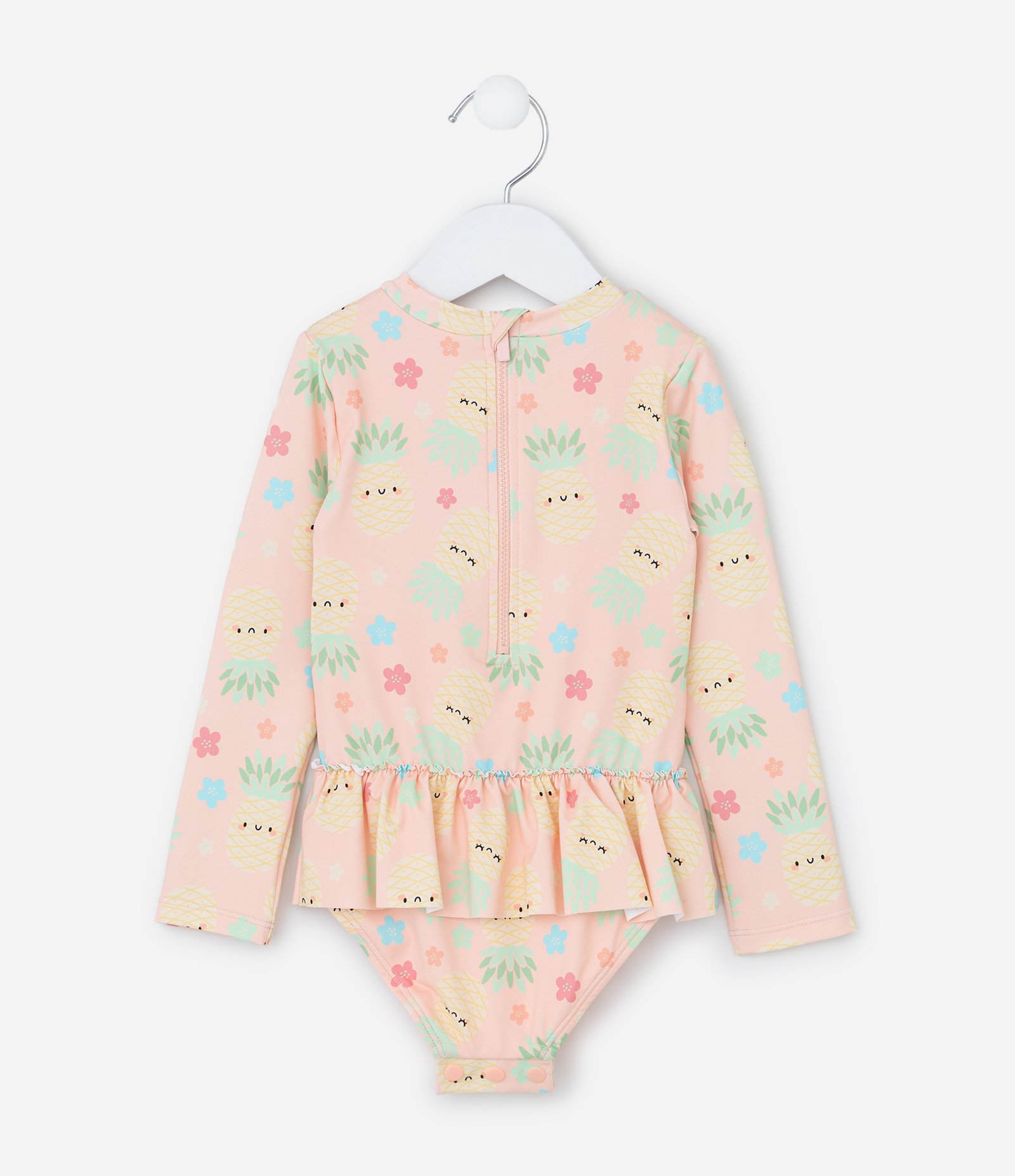 Maiô Infantil com Chapéu Estampa Abacaxi e Proteção UV - Tam 1 a 4 Anos Rosa 3