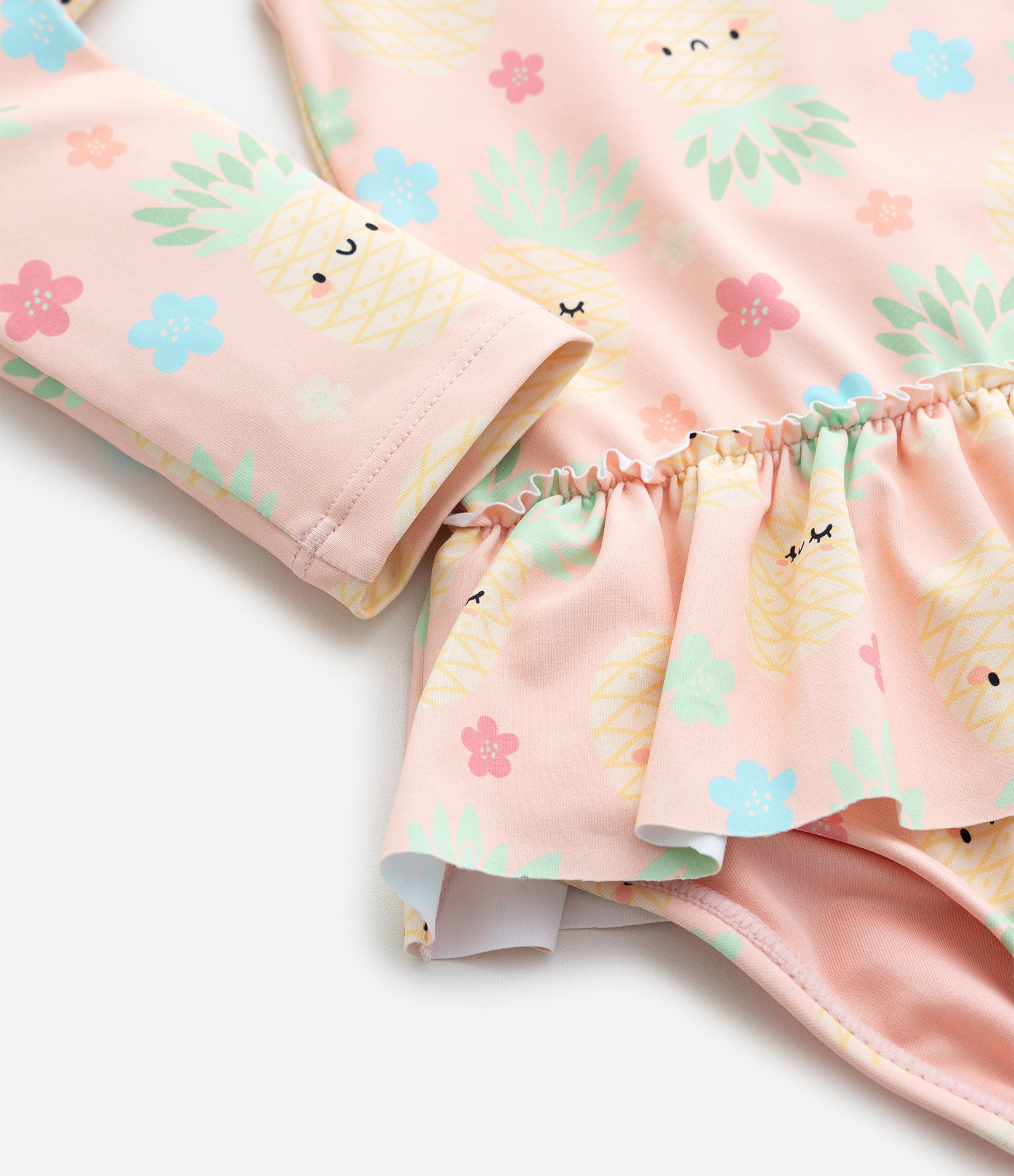 Maiô Infantil com Chapéu Estampa Abacaxi e Proteção UV - Tam 1 a 4 Anos Rosa 7