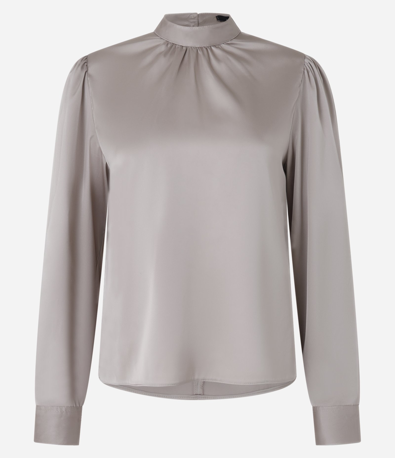 Blusa Acetinada com Gola Padre com Botão no Punho Cinza 1