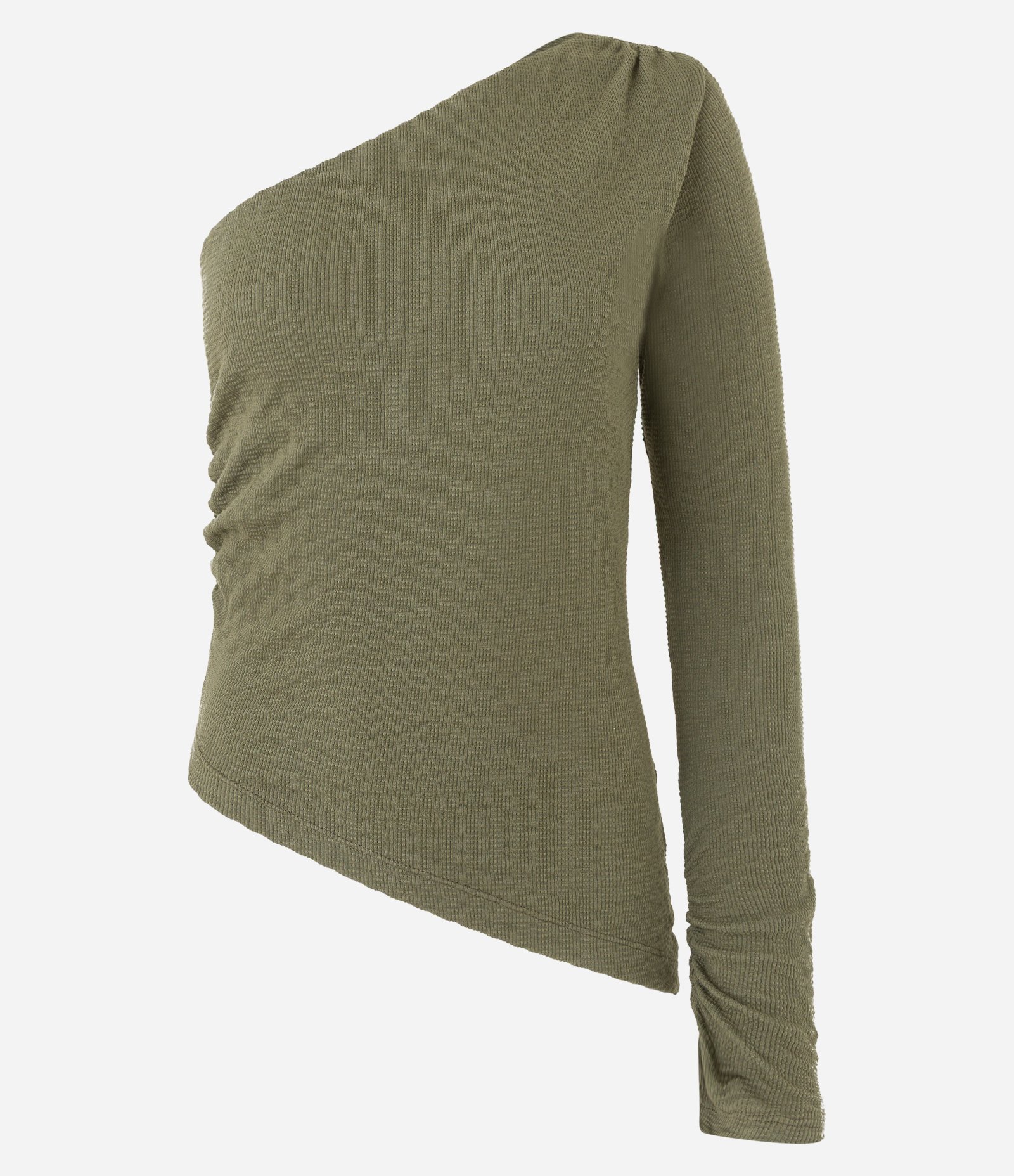 Blusa Texturizada com Um Ombro Só e Franzido no Ombro Verde 5