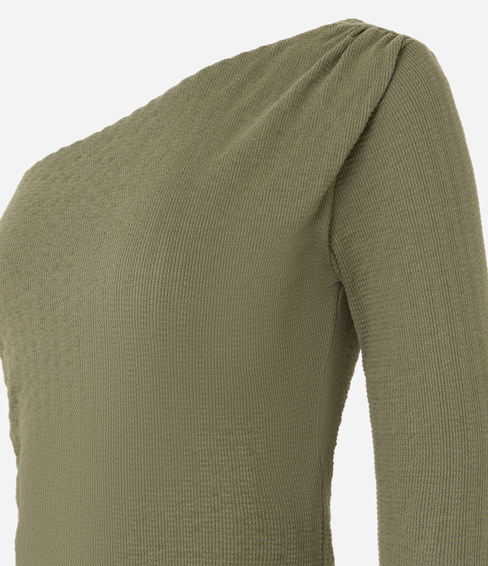 Blusa Texturizada com Um Ombro Só e Franzido no Ombro Verde 6