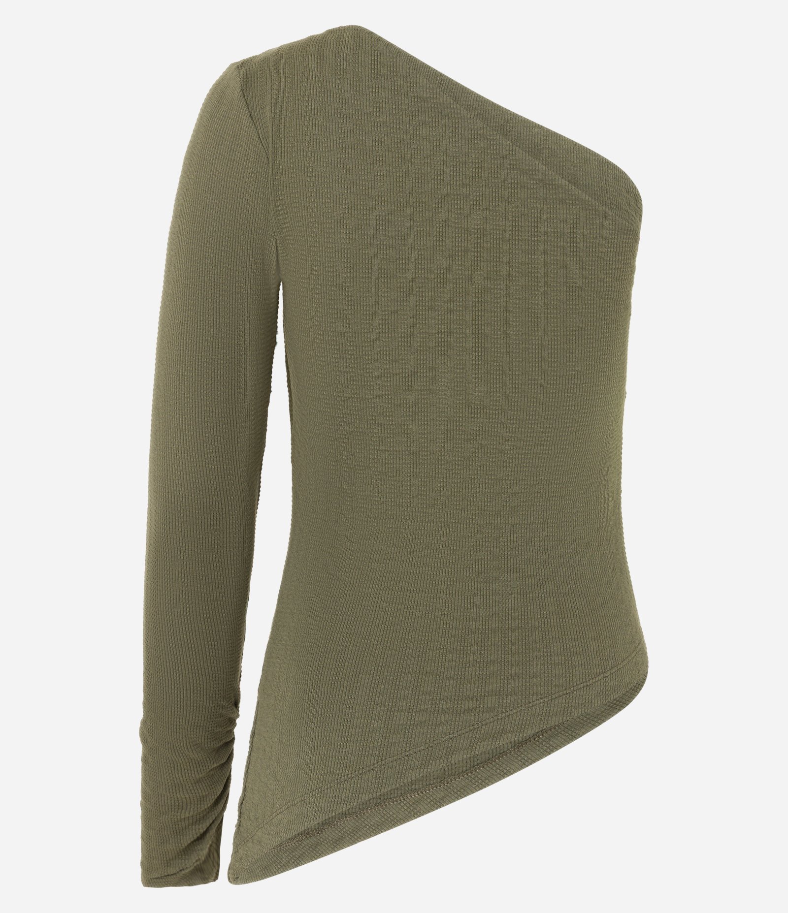 Blusa Texturizada com Um Ombro Só e Franzido no Ombro Verde 7