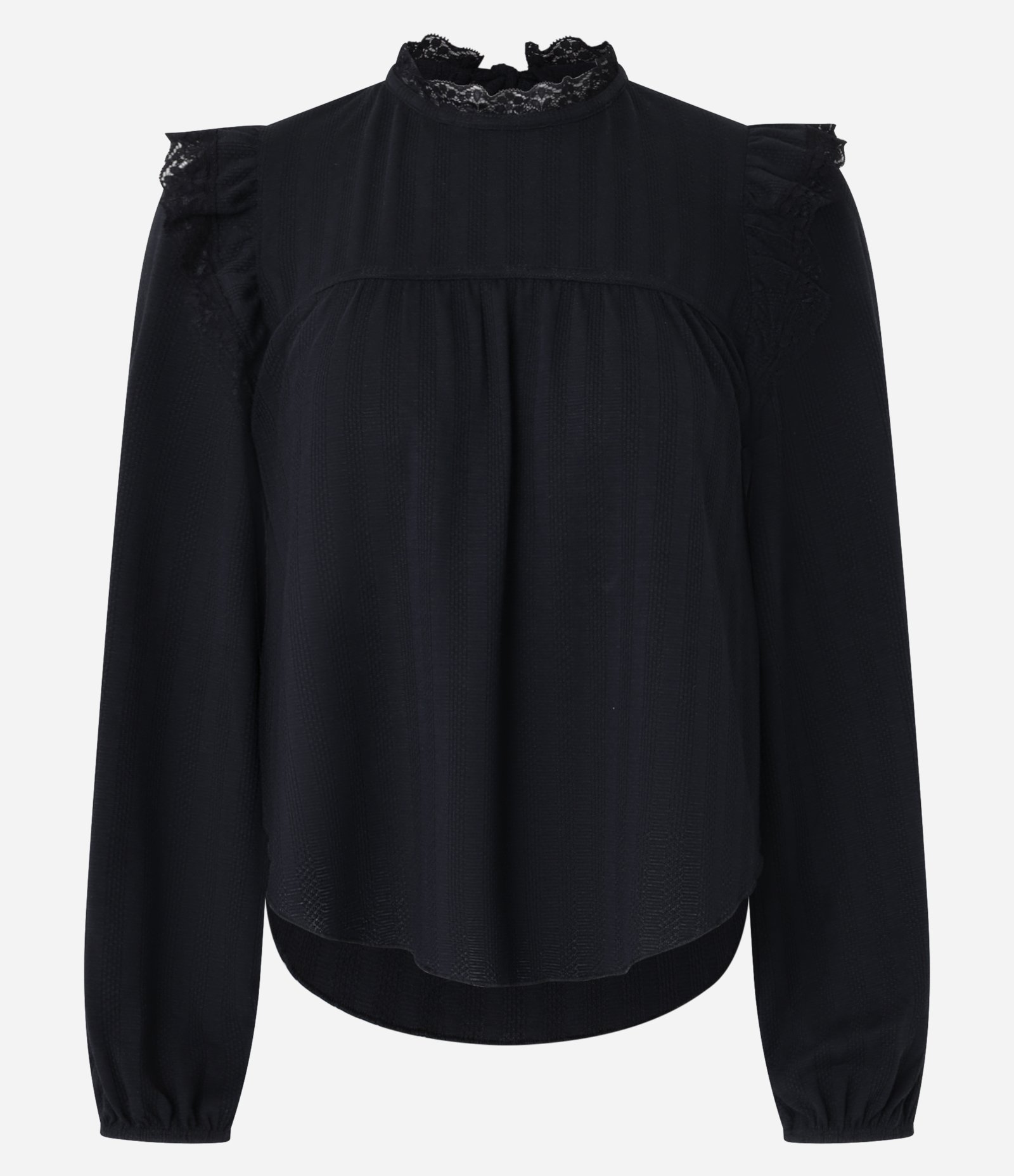 Blusa Bata Oversized com Detalhes de Rendas Preto 5