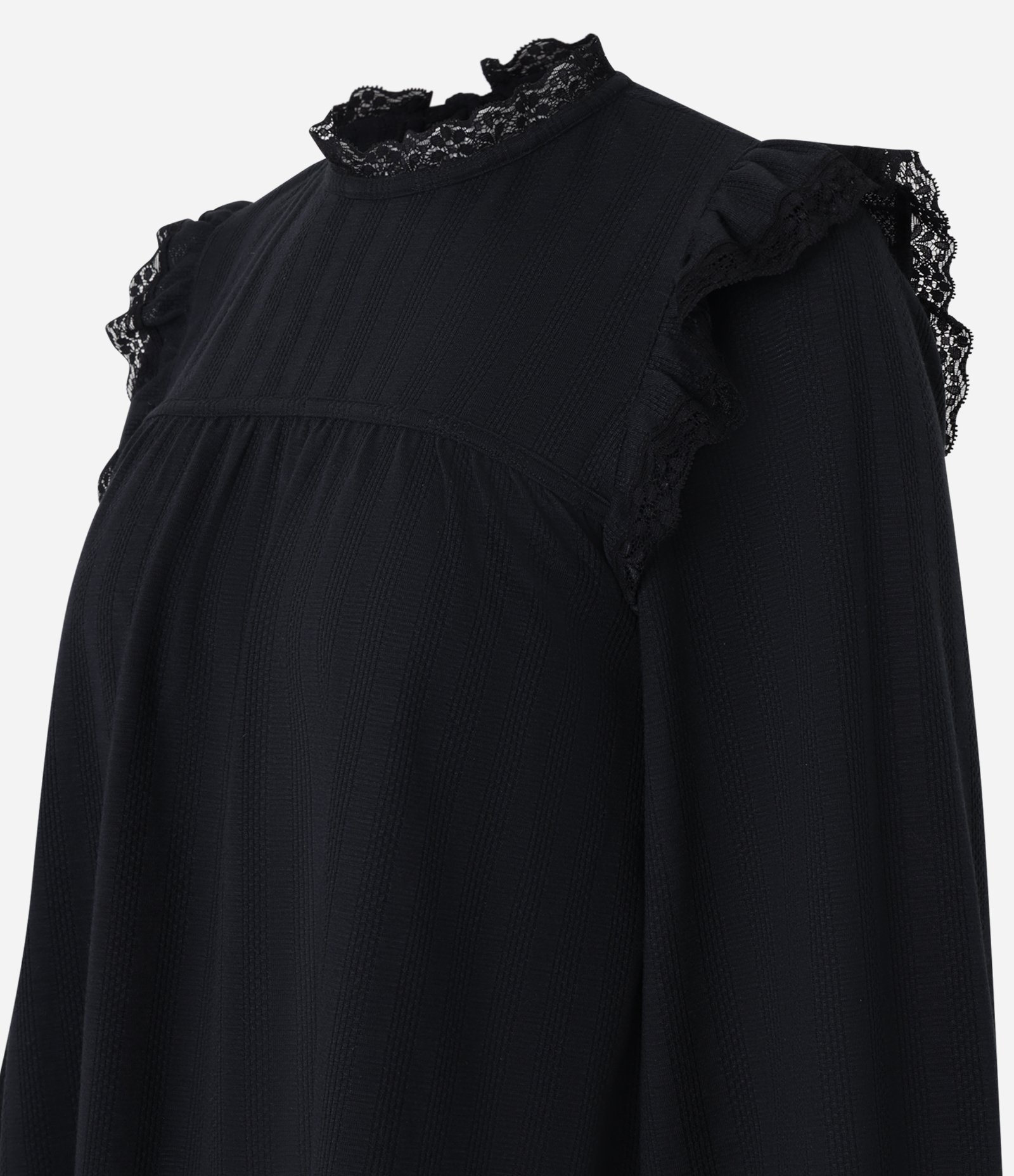 Blusa Bata Oversized com Detalhes de Rendas Preto 6