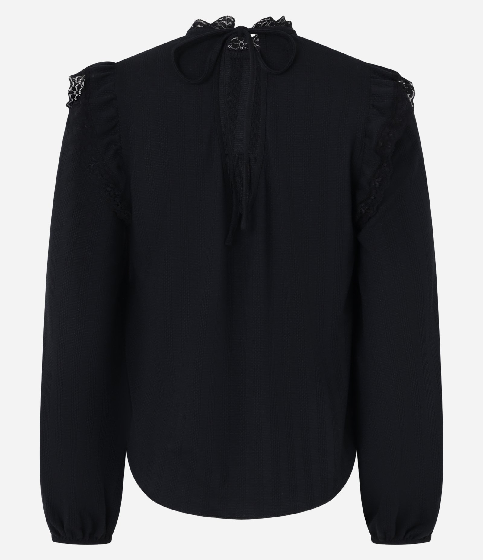 Blusa Bata Oversized com Detalhes de Rendas Preto 7