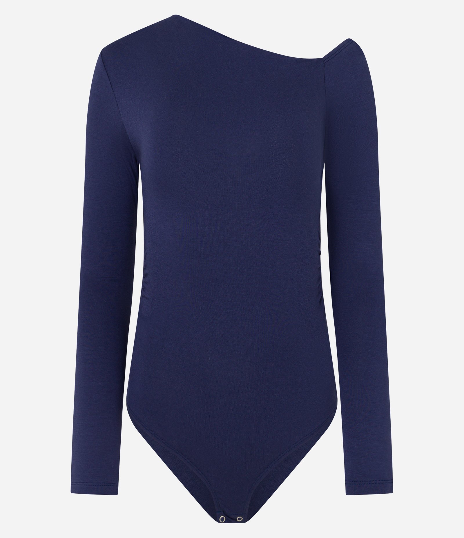 Body em Viscose com Decote Um Ombro Só e Franzidos Azul Marinho 7