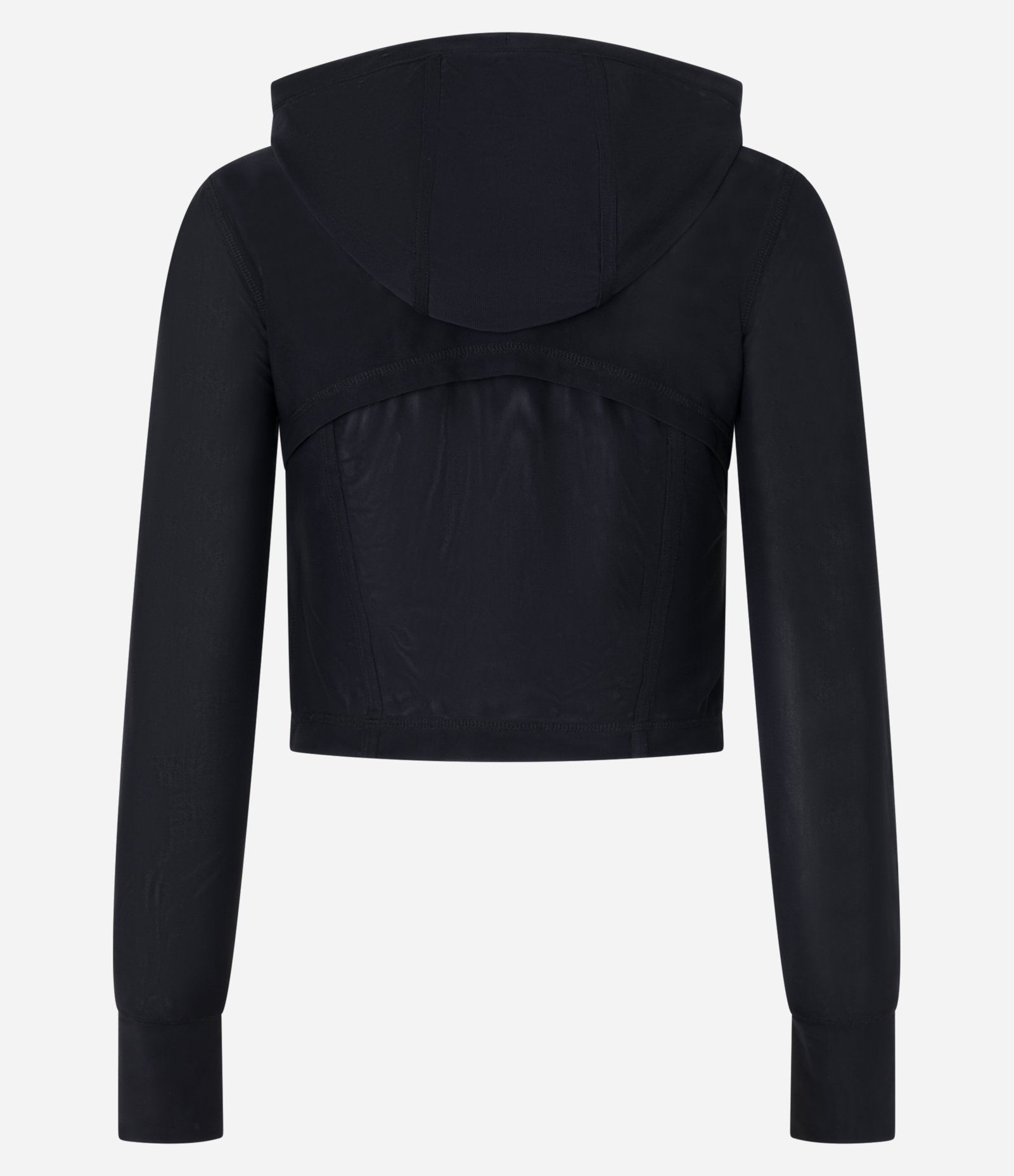 Jaqueta Esportiva em Microfibra com Capuz e Recorte em Tule Preto 9
