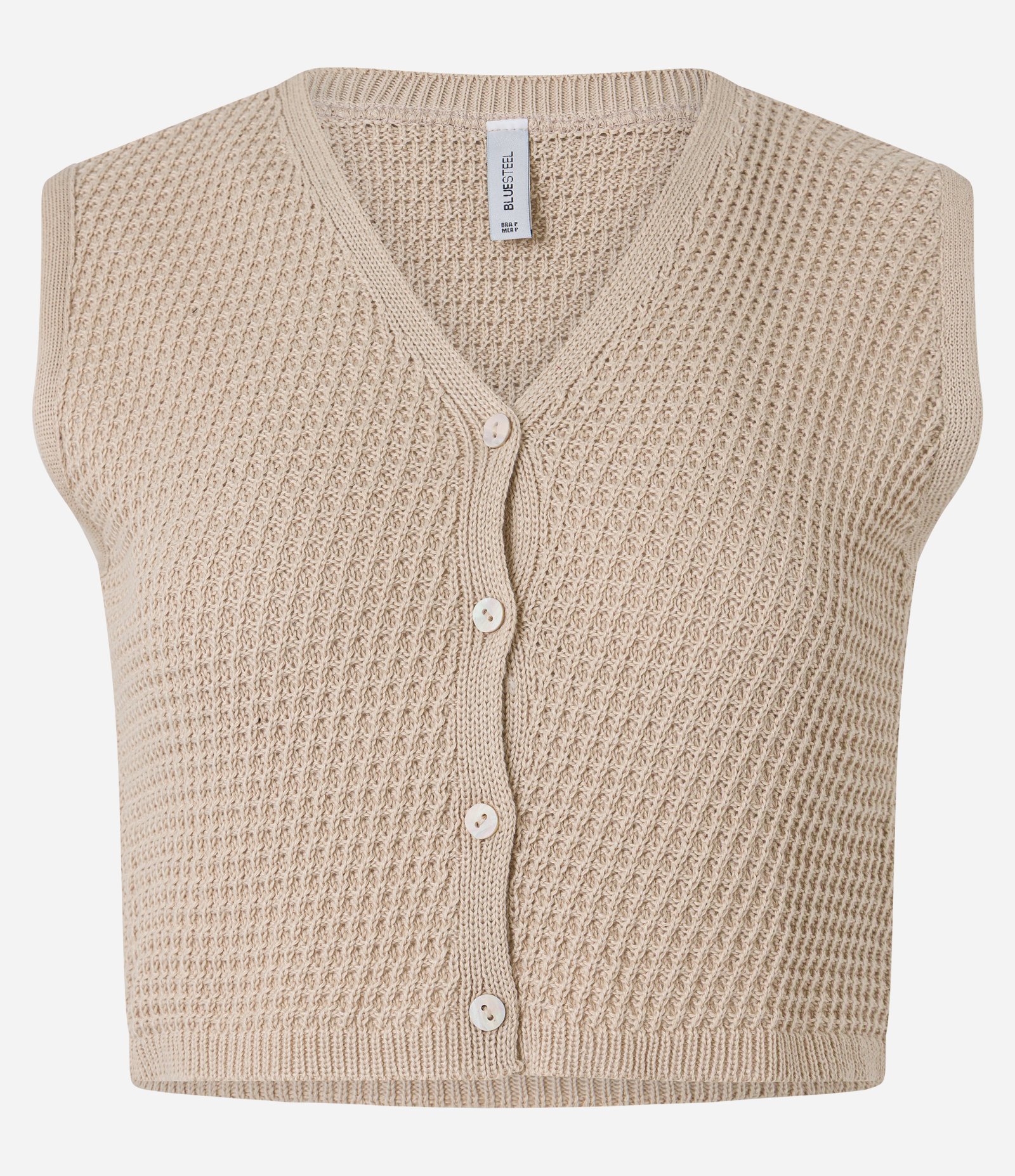 Colete Cropped em Tricô com Ponto Diferenciado Bege 4