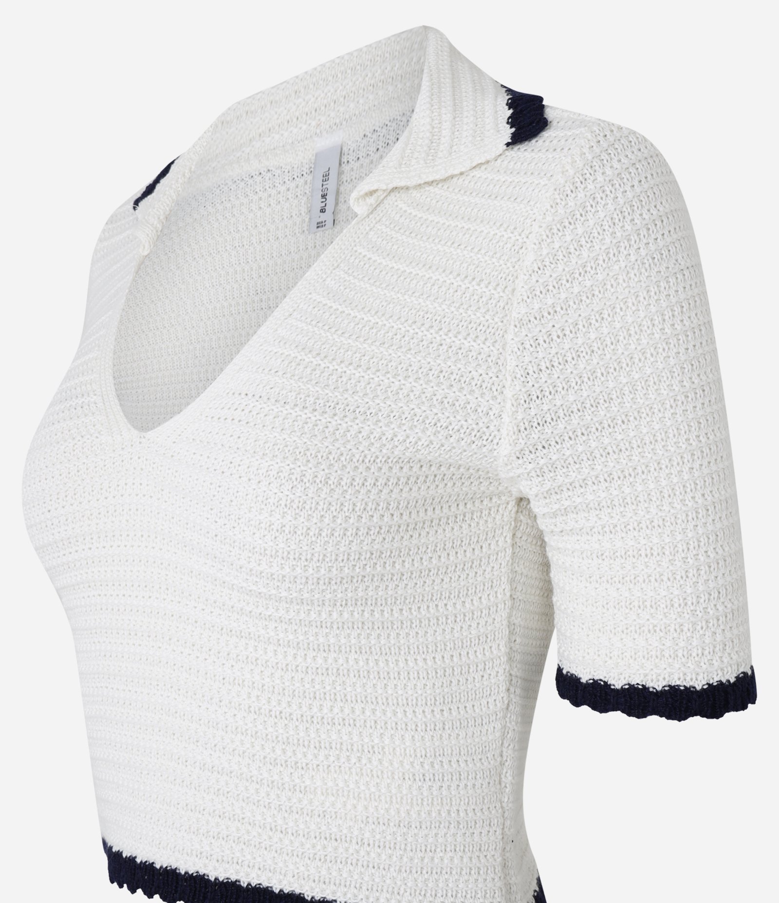 Blusa em Tricô com Gola Polo e Vivo Contrastante Branco 4