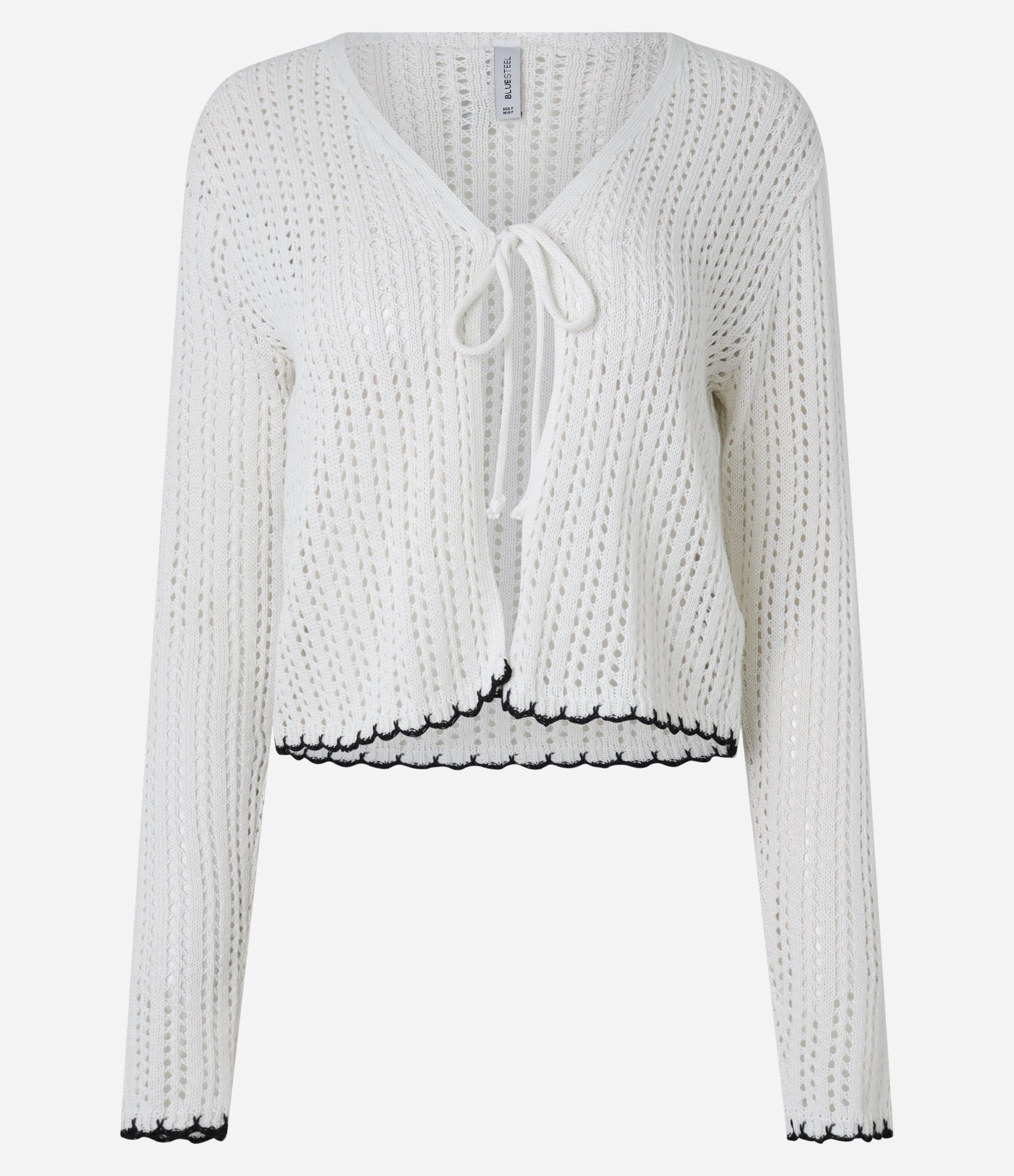 Cardigan Relaxed em Tricô com Amarração e Detalhes Contrastantes Branco 4