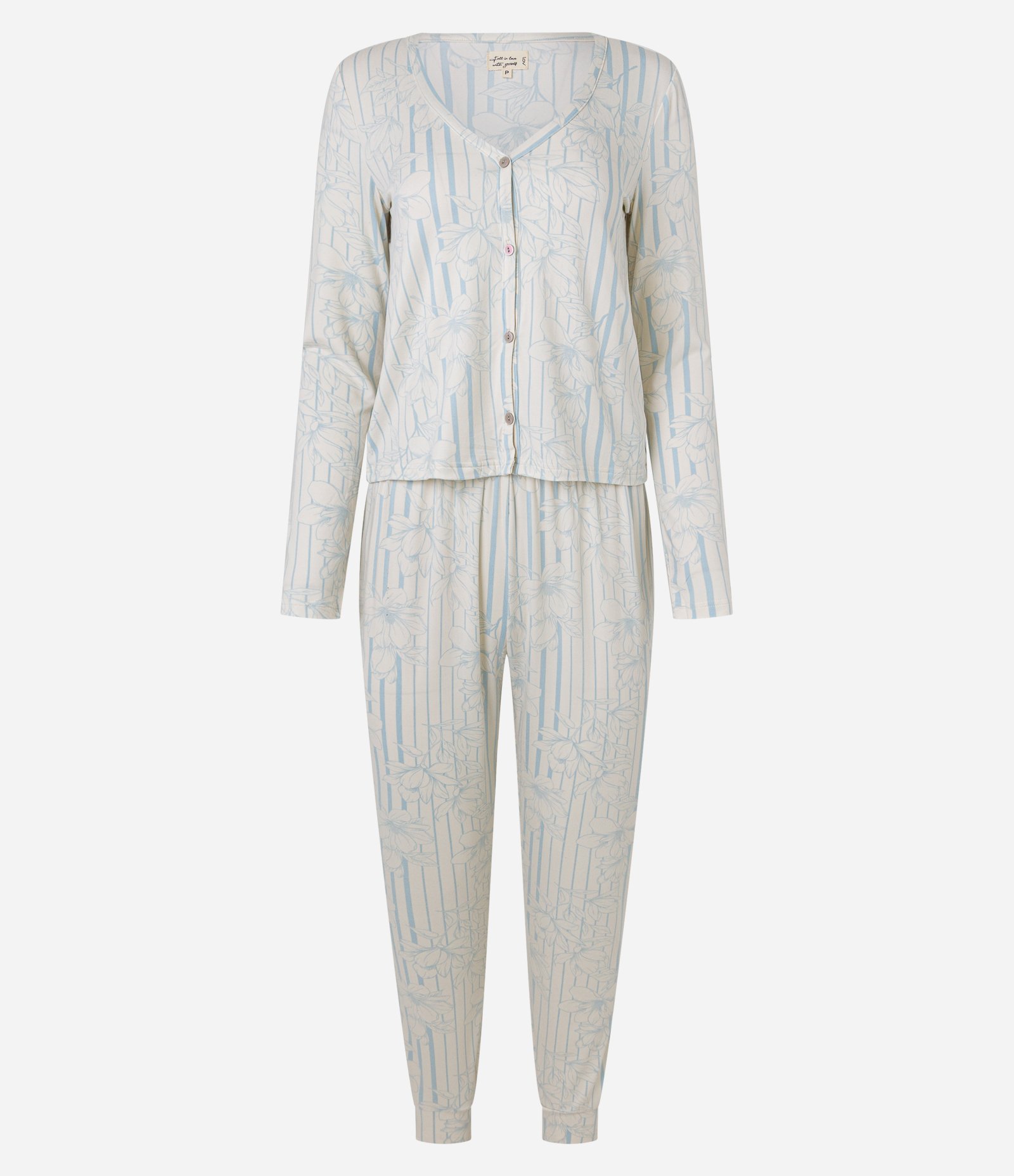 Pijama Longo em Peach Touch com Estampa Floral e Botões Off White 4