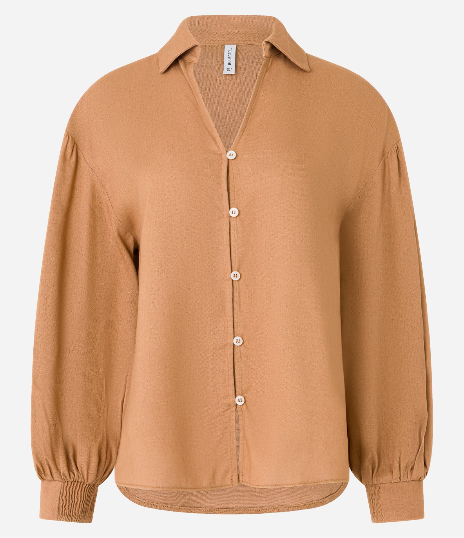 Camisa Oversized em Viscose e Linho com Botões Bege 5