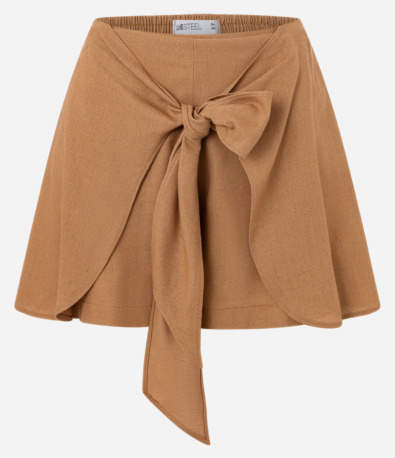 Short Saia em Viscose e Linho com Amarração Frontal Bege 5