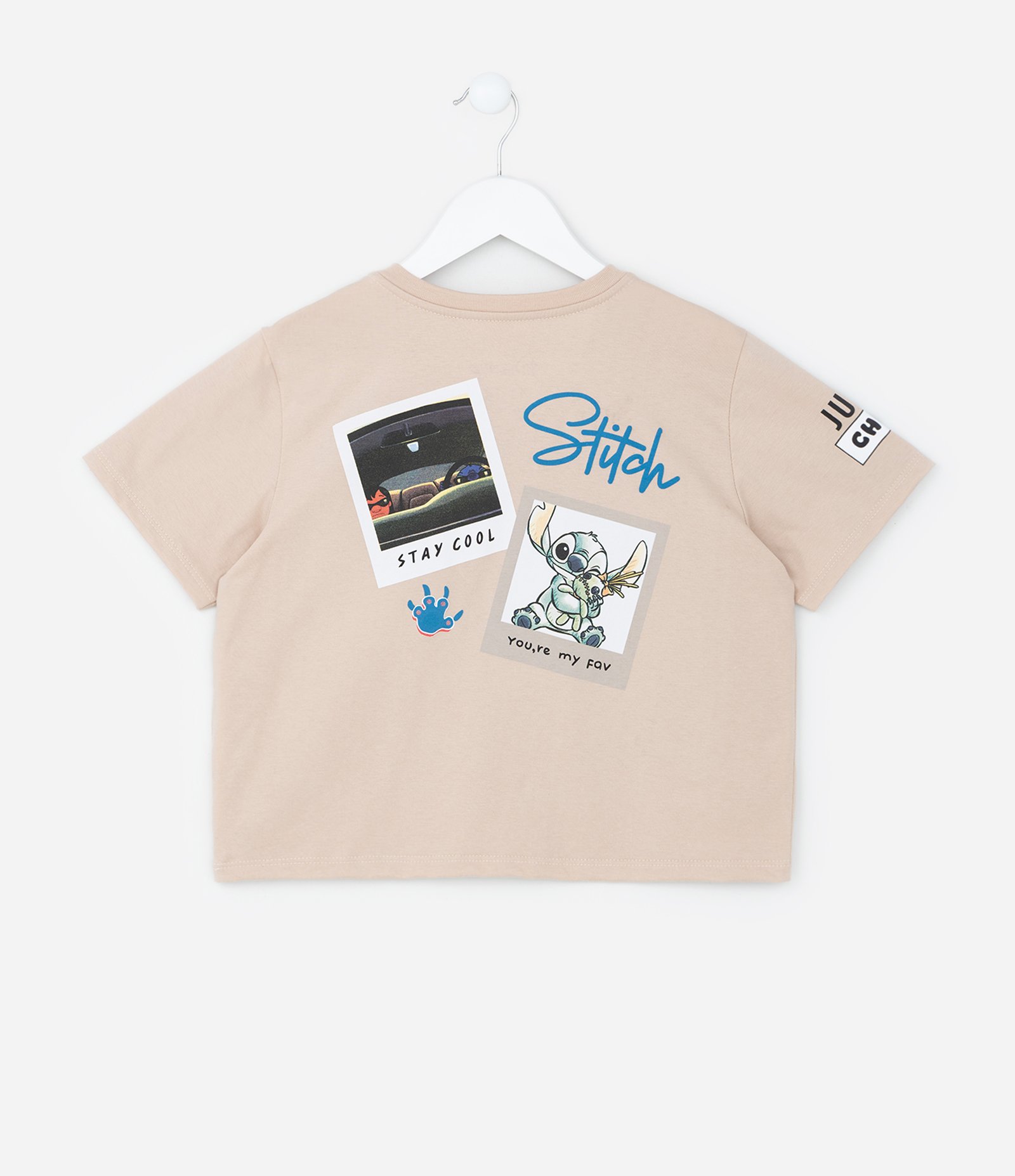 Camiseta Curta Infantil com Estampa do Stitch Frente e Costas - Tam 5 a 14 Anos Bege 2