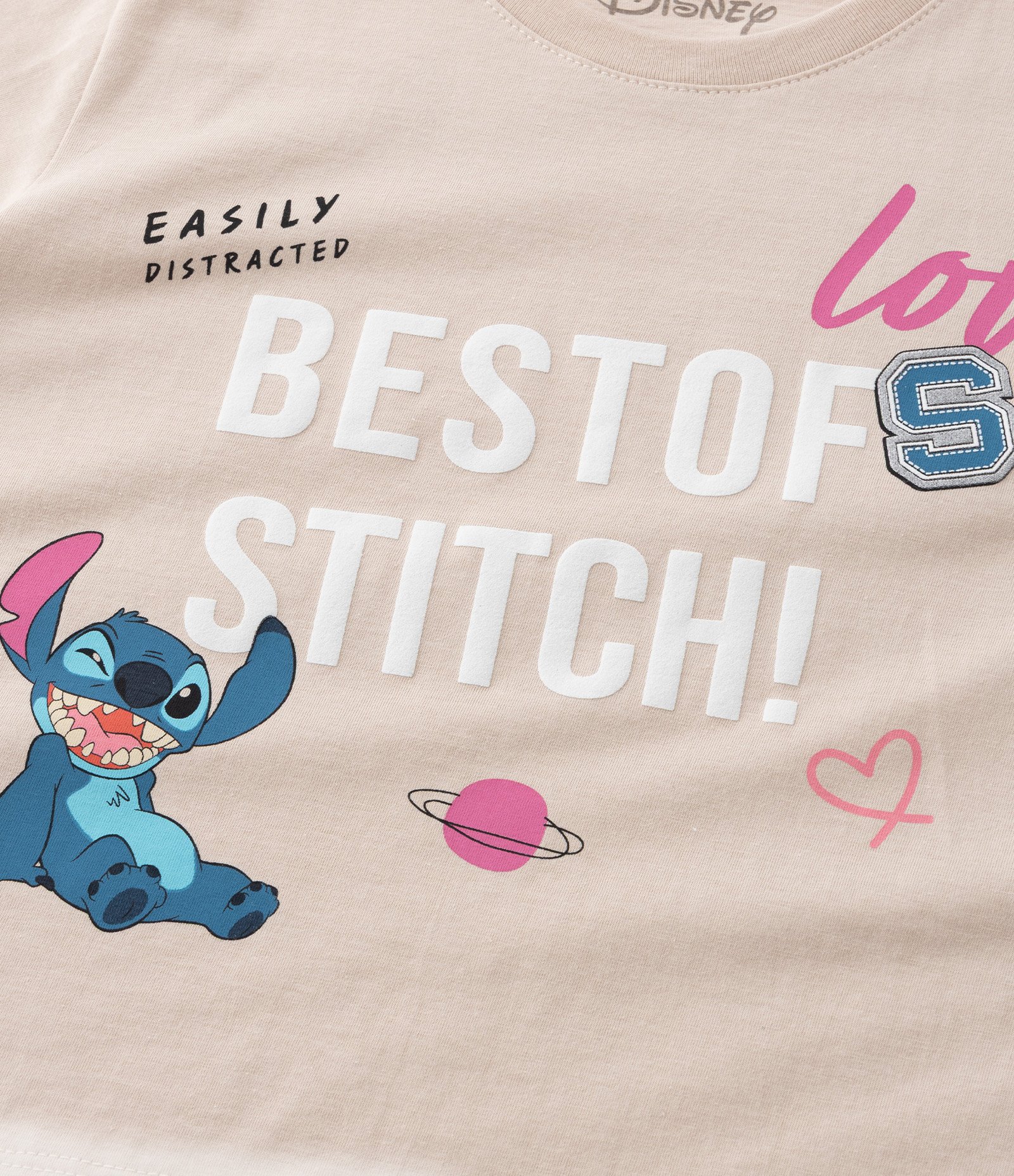 Camiseta Curta Infantil com Estampa do Stitch Frente e Costas - Tam 5 a 14 Anos Bege 4
