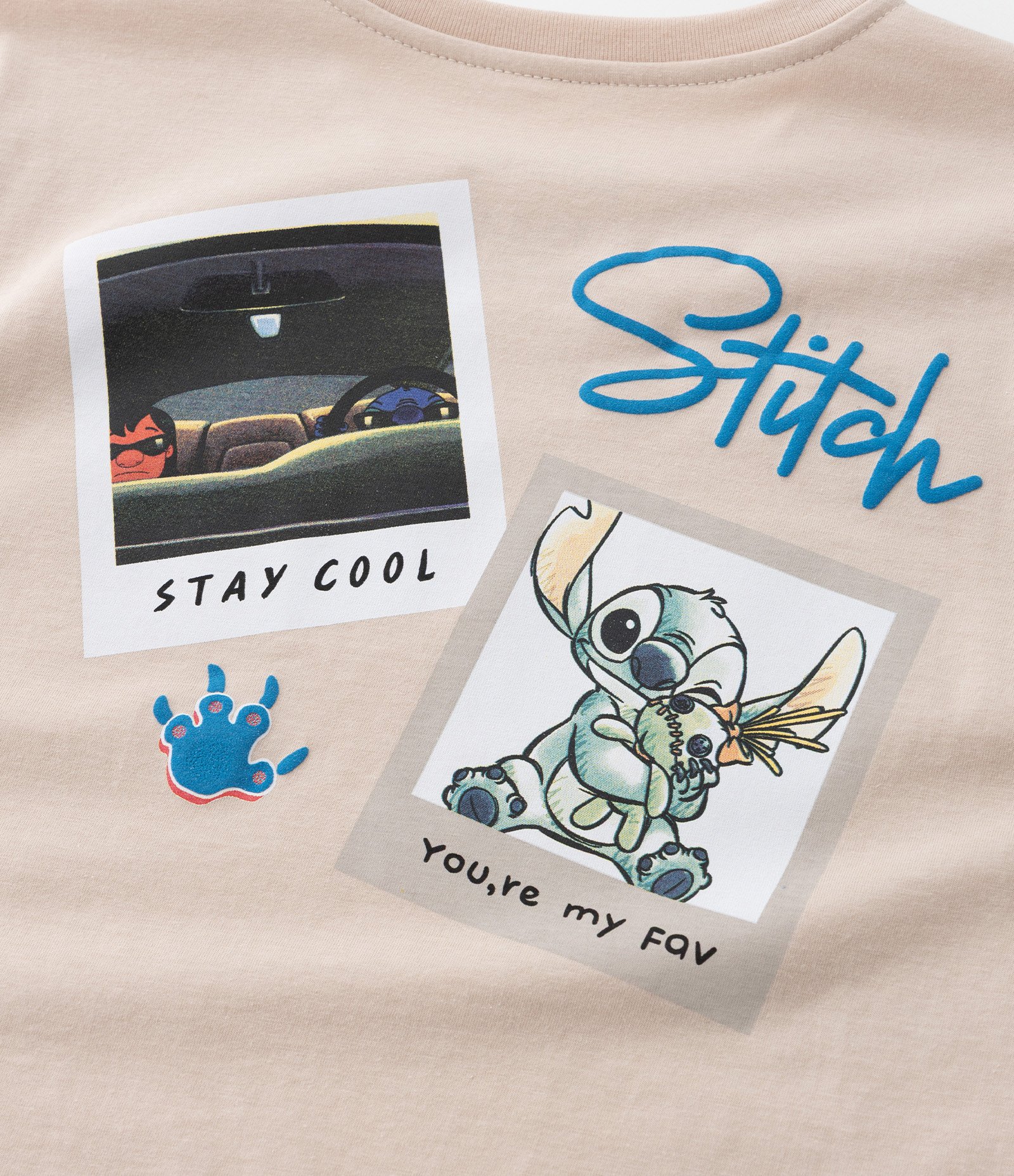 Camiseta Curta Infantil com Estampa do Stitch Frente e Costas - Tam 5 a 14 Anos Bege 5