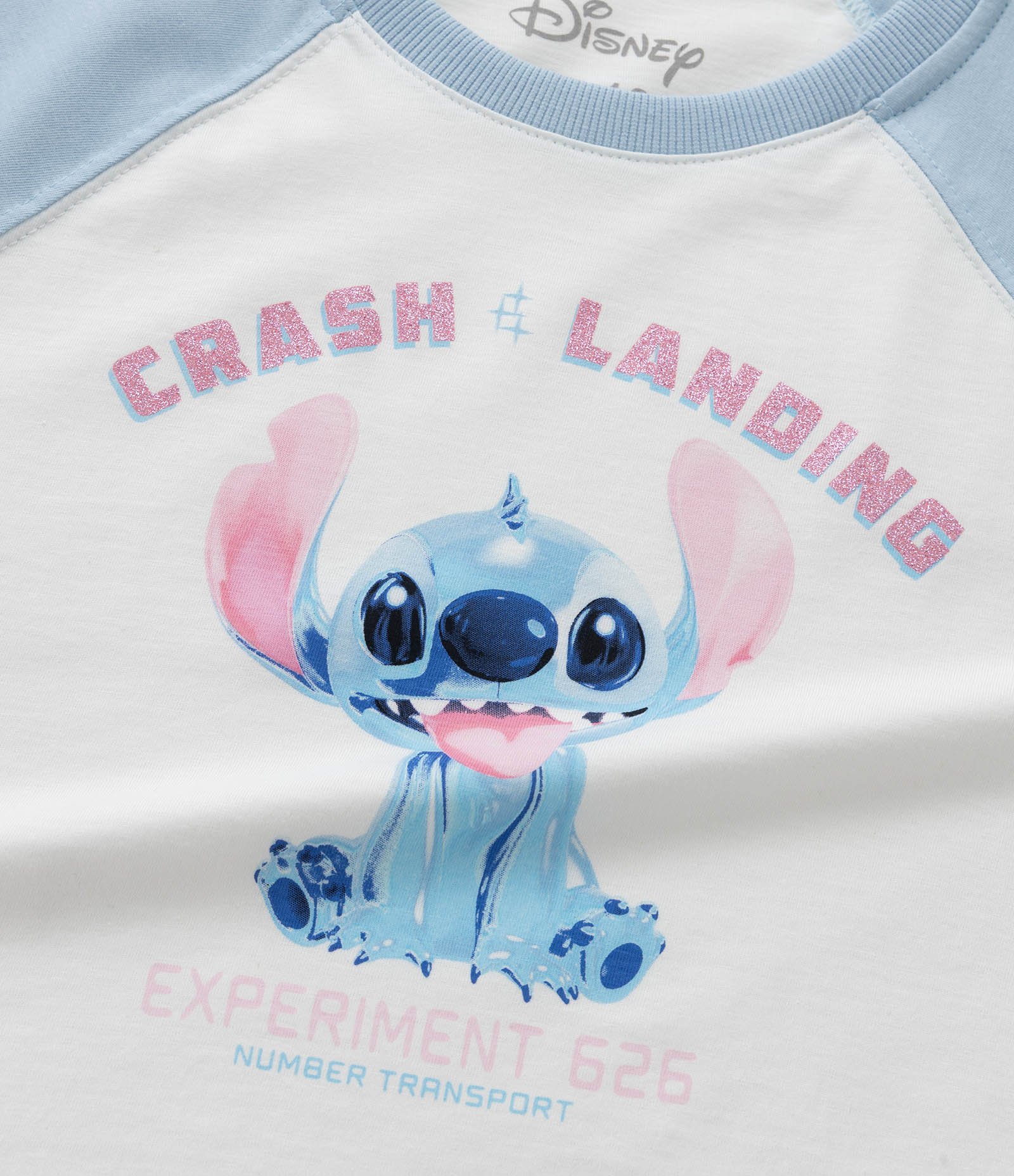 Camiseta Infantil com Cava Raglan e Estampa Stitch - Tam 5 a 14 Anos Azul/Branco 4