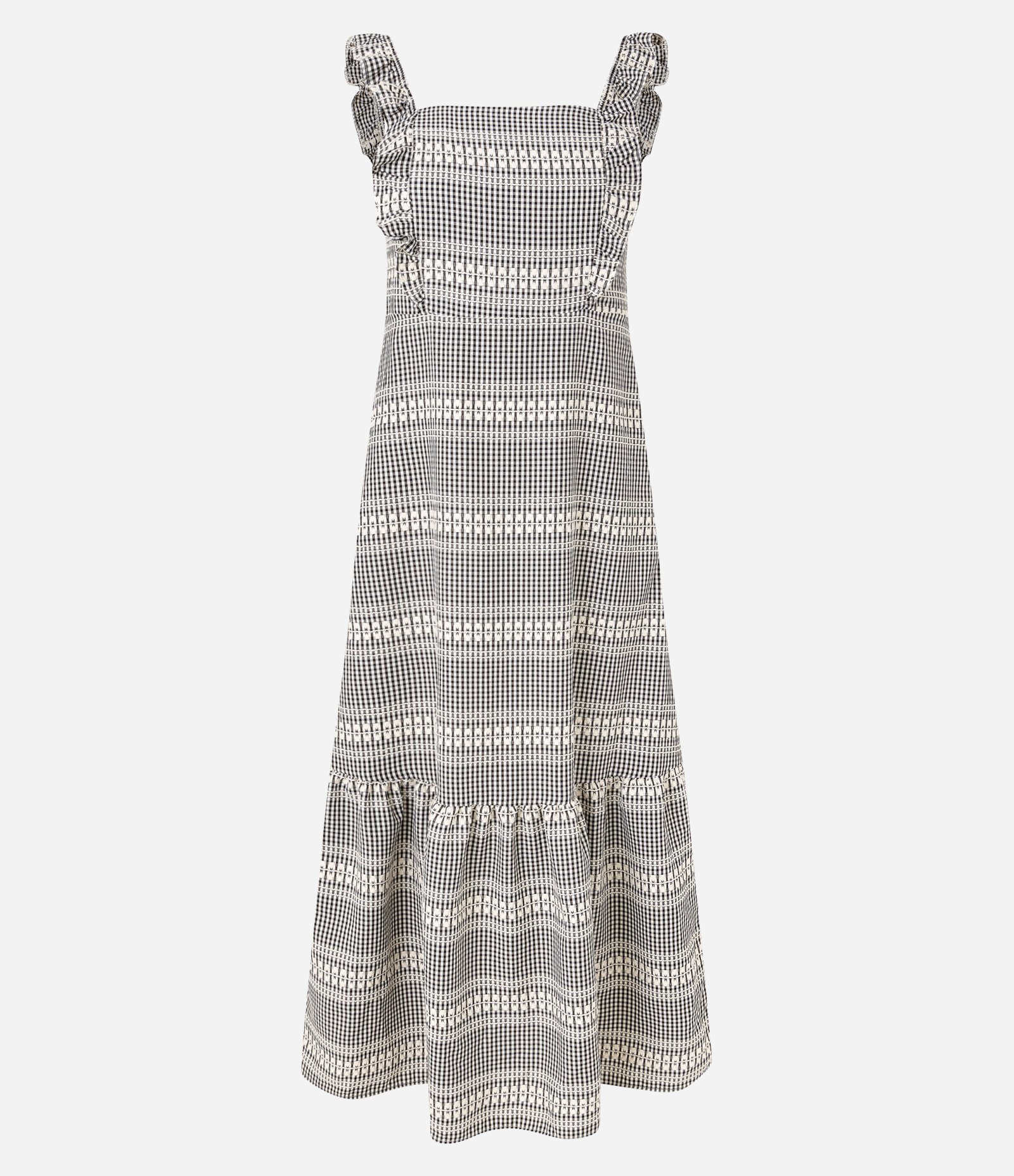 Vestido Evasê Midi em Anarruga com Estampa Xadrez Preto/Branco 6