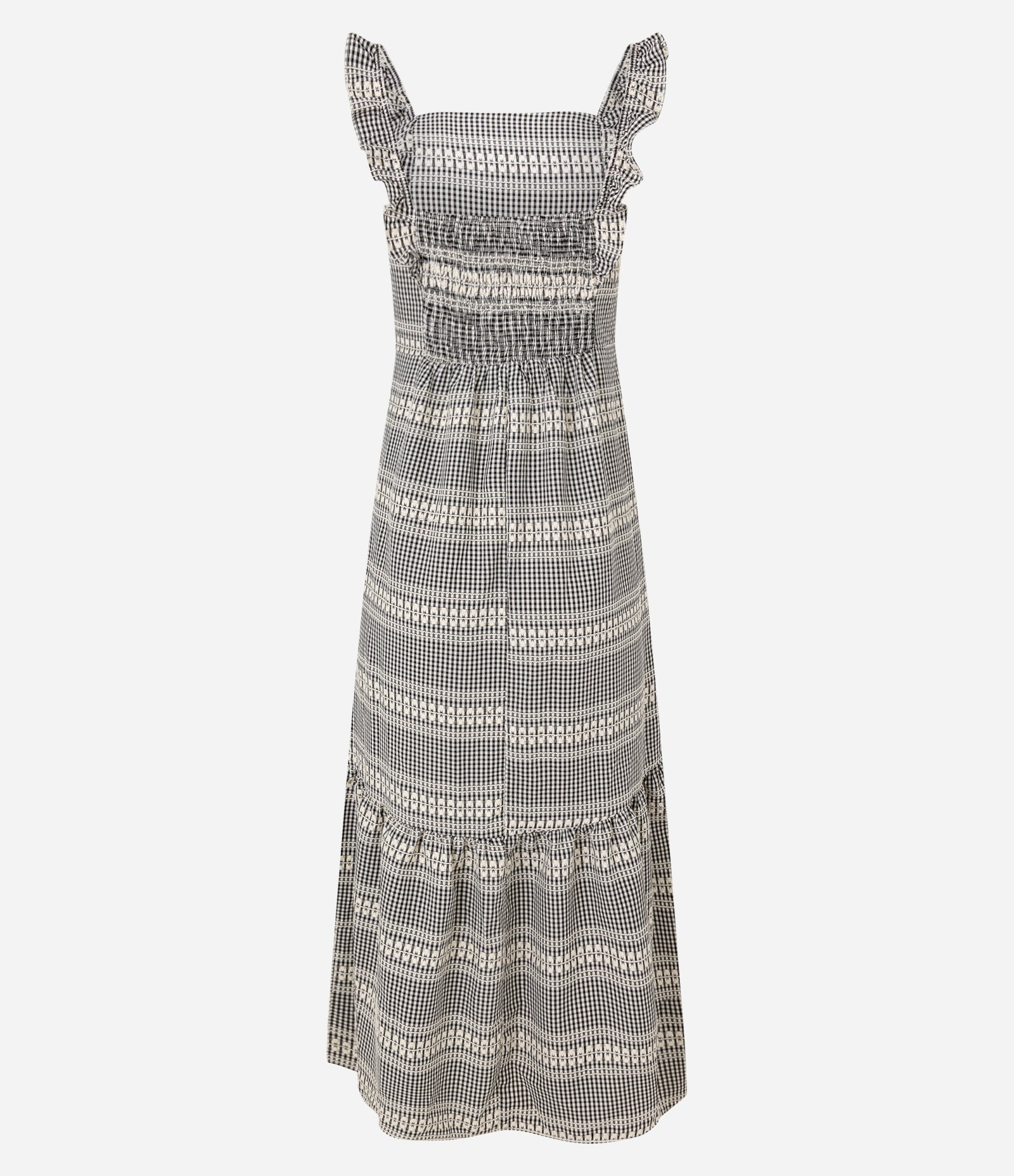 Vestido Evasê Midi em Anarruga com Estampa Xadrez Preto/Branco 7