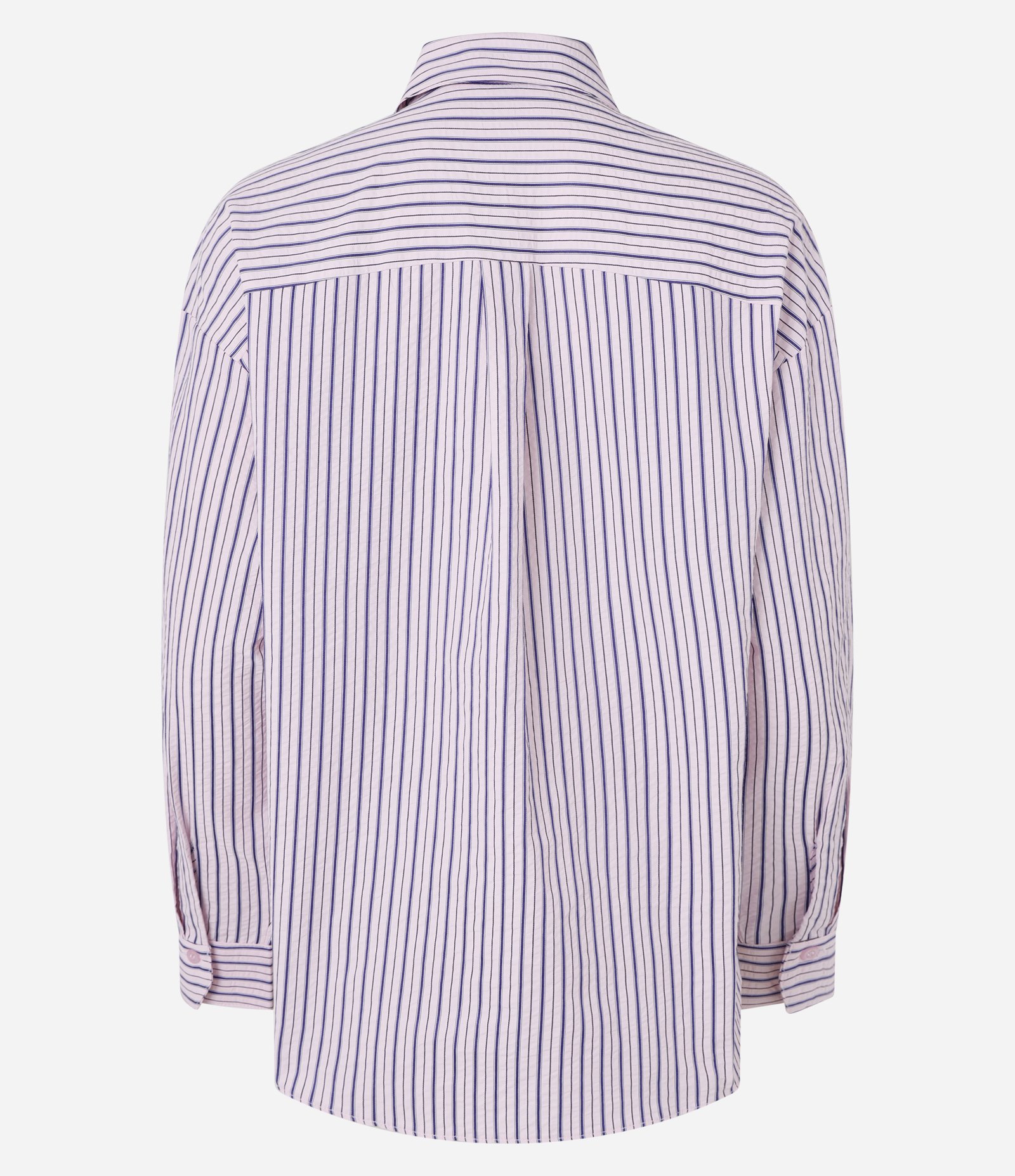 Camisa Oversized em Anarruga Listrada com Fio Tinto Rosa 6