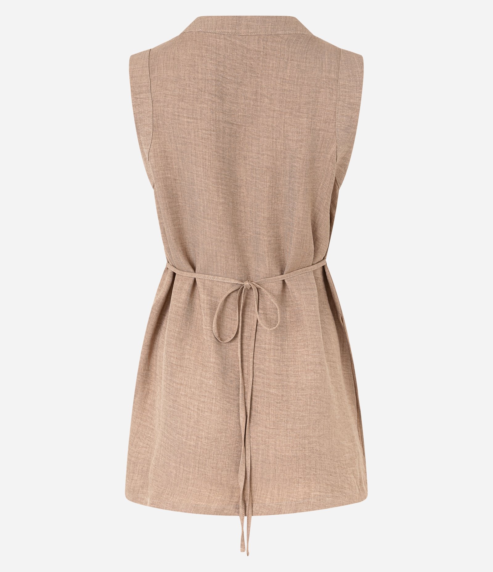 Blusa Longa em Chiffon com Amarração nas Costas Bege 7