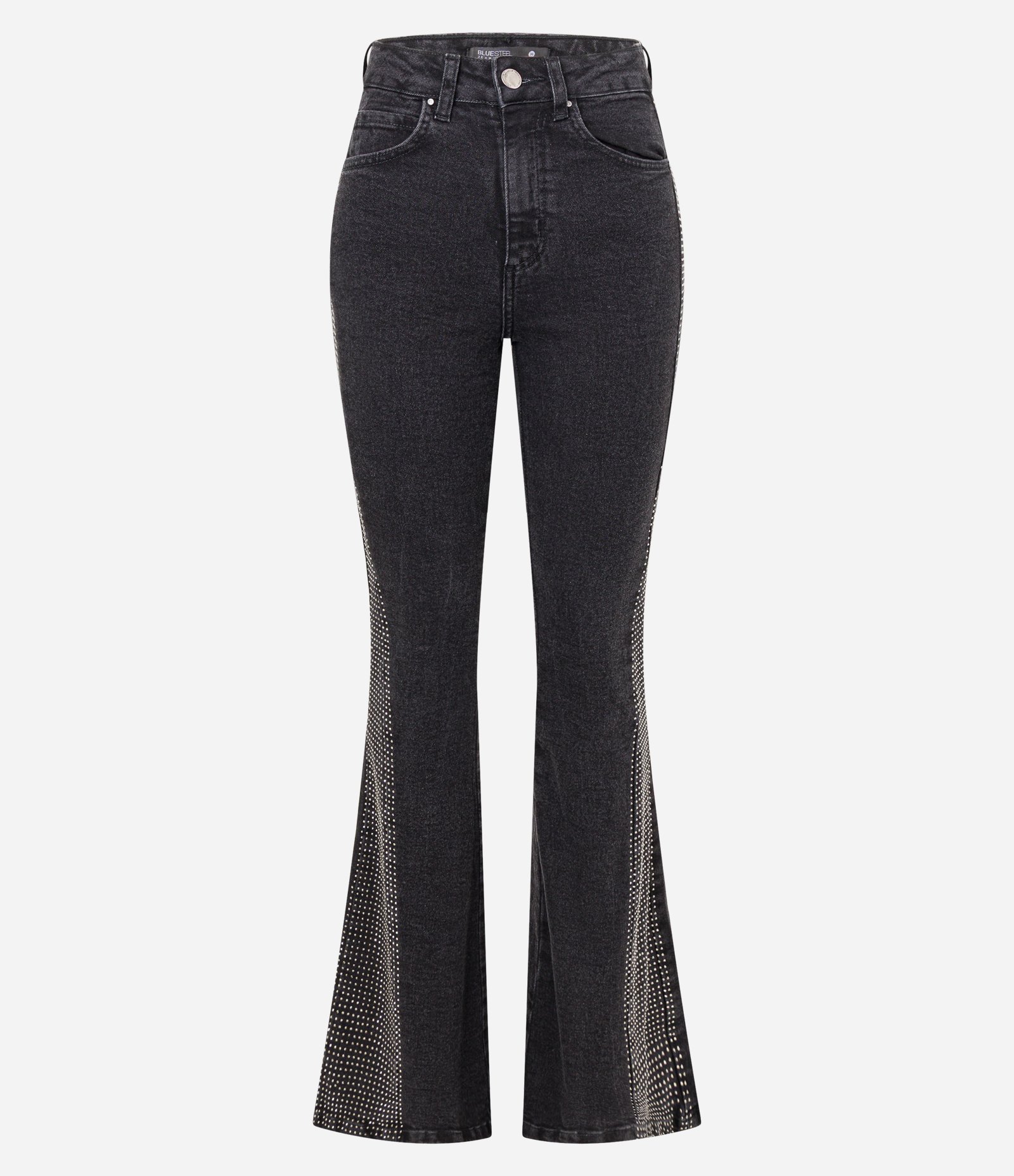 Calça Flare em Jeans com Brilho Lateral Preto 1