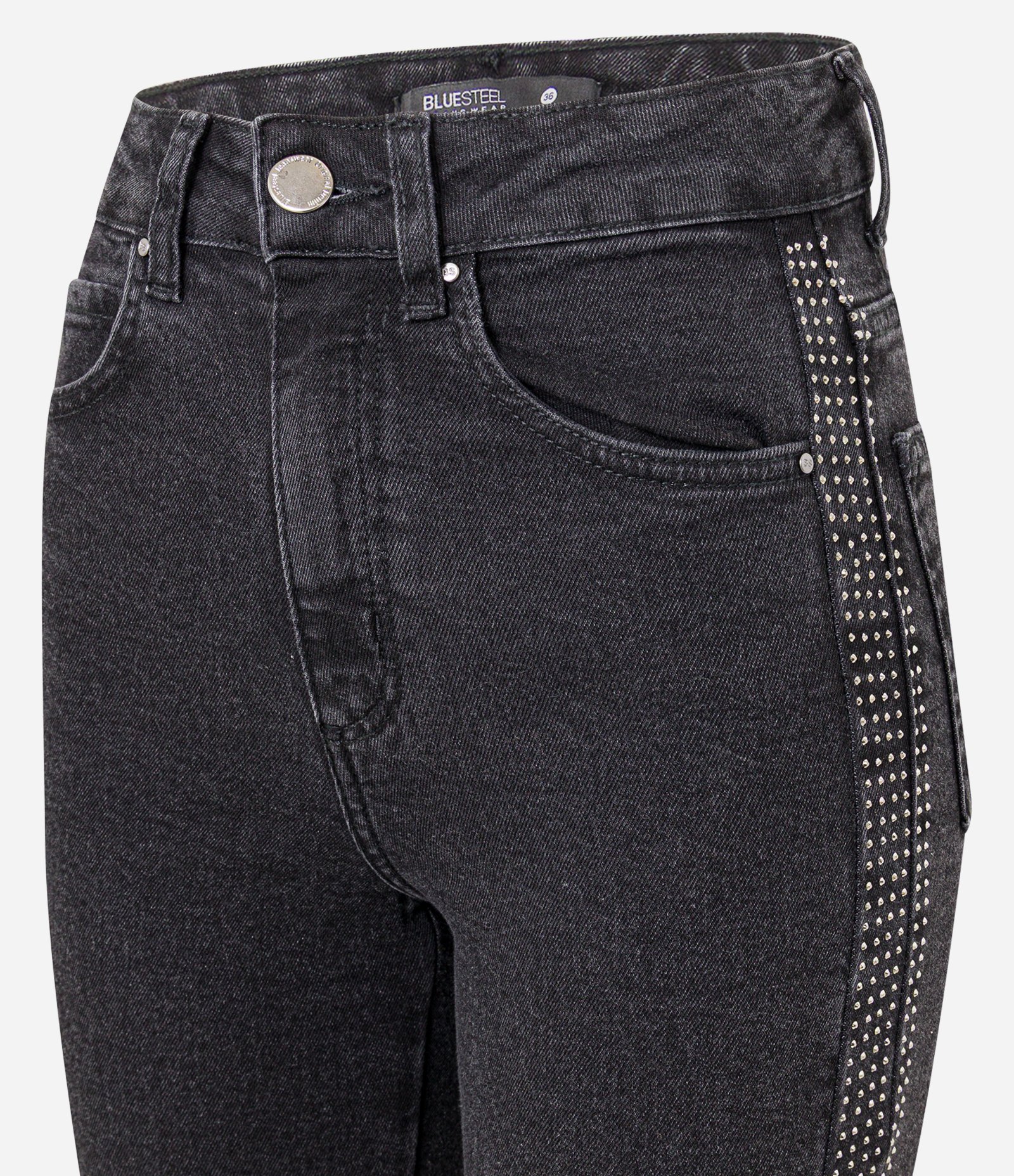 Calça Flare em Jeans com Brilho Lateral Preto 2