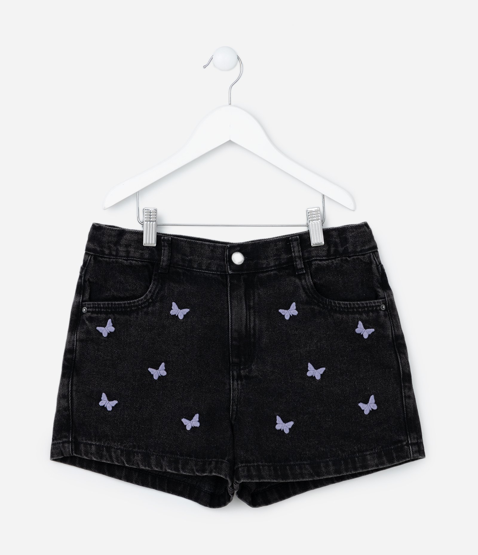 Short Infantil com Bordado de Mini Borboletas - Tam 5 a 14 Anos Preto 1