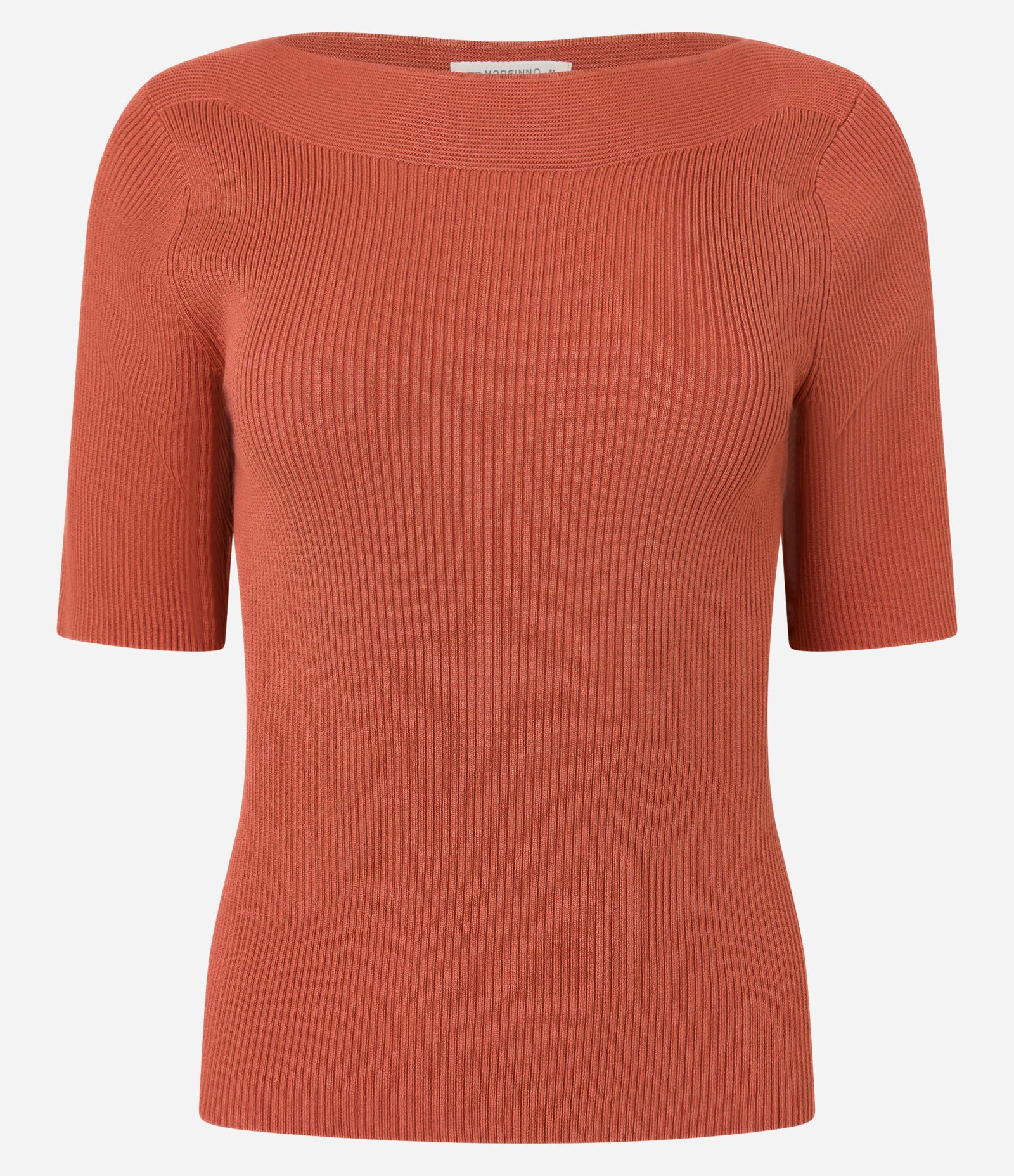 Blusa Canelada em Tricô com Decote Canoa Laranja 5