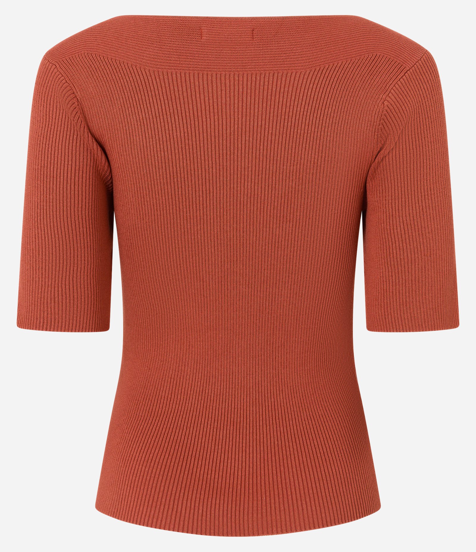 Blusa Canelada em Tricô com Decote Canoa Laranja 7