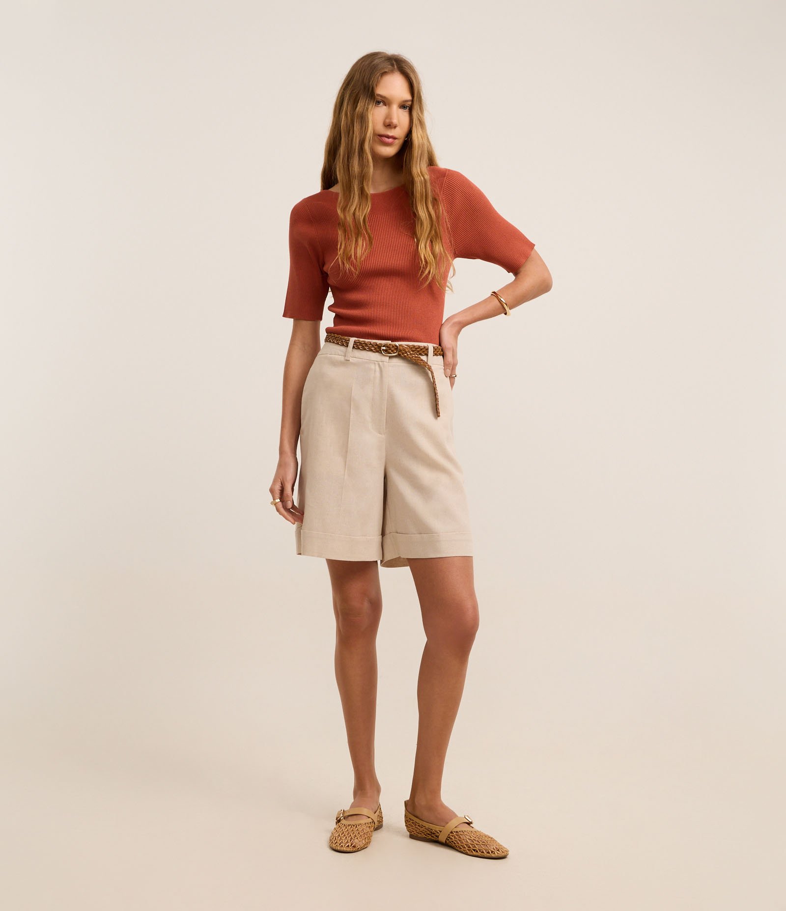 Blusa Canelada em Tricô com Decote Canoa Laranja 2