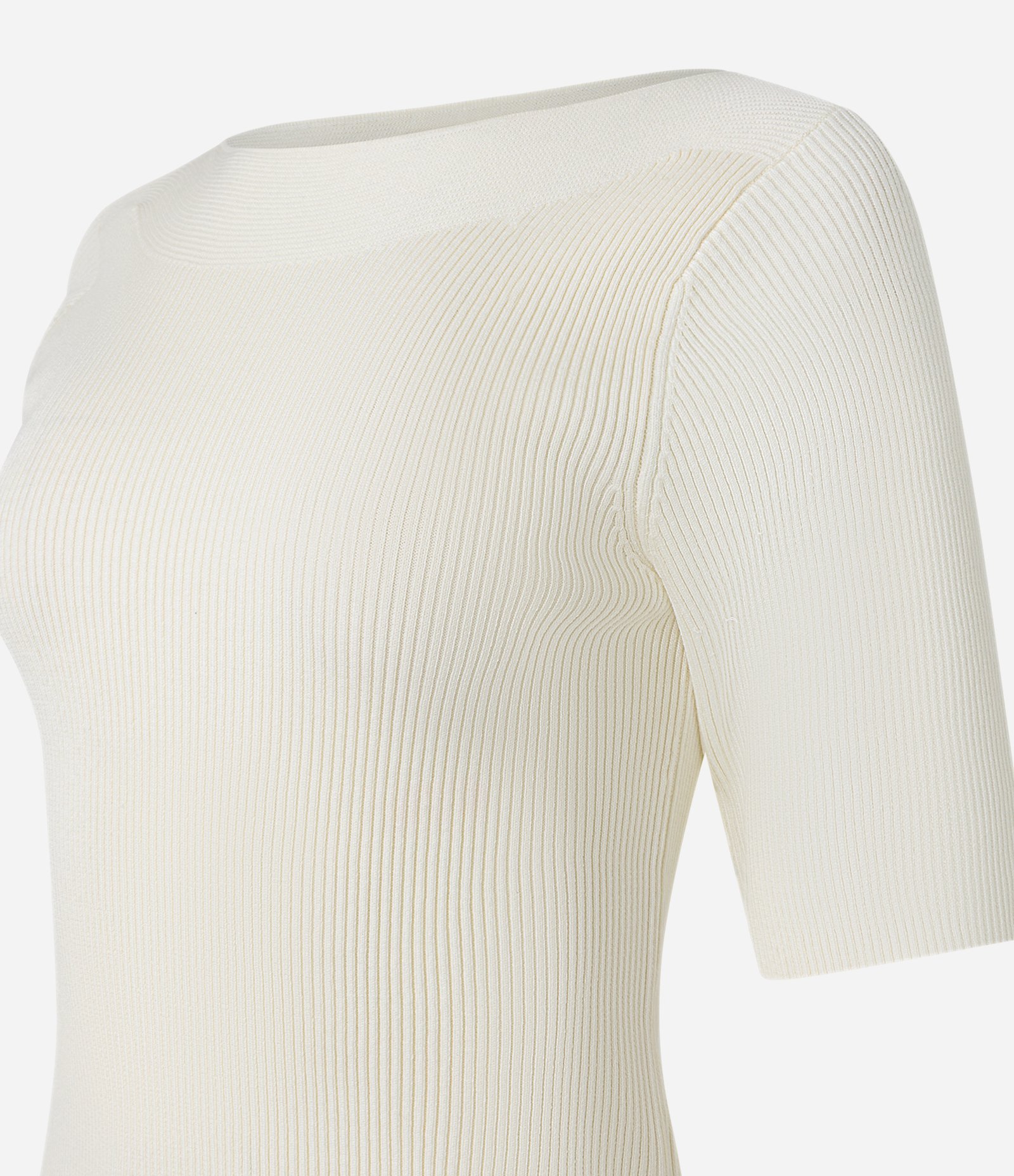 Blusa Canelada em Tricô com Decote Canoa Off White 6