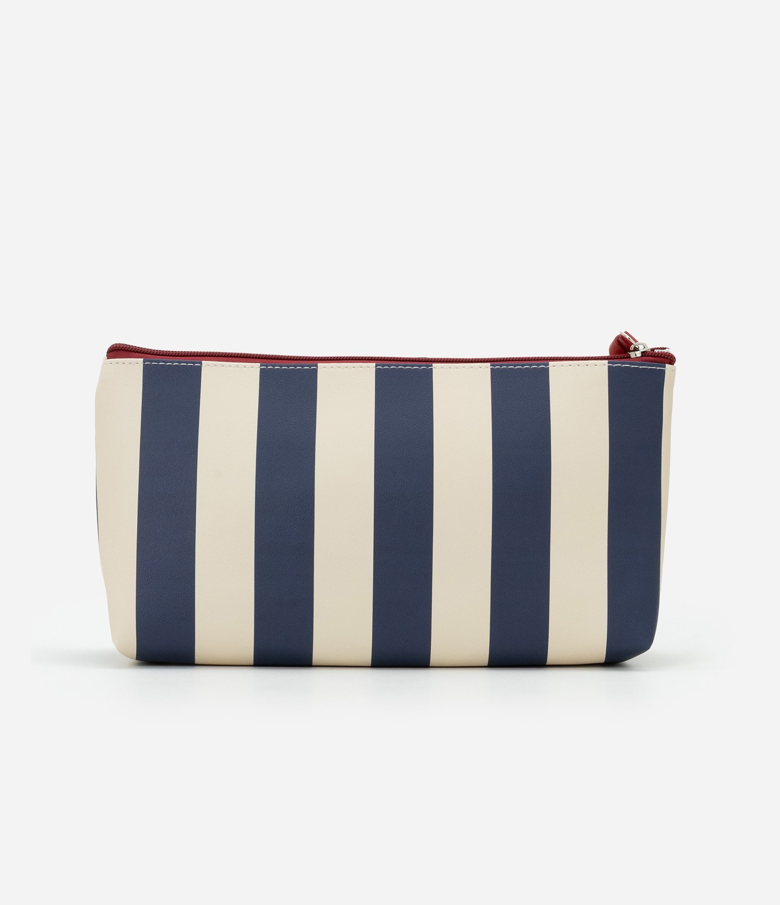 Nécessaire Trapézio Estampada de Listras Largas Bege/Azul Marinho 3